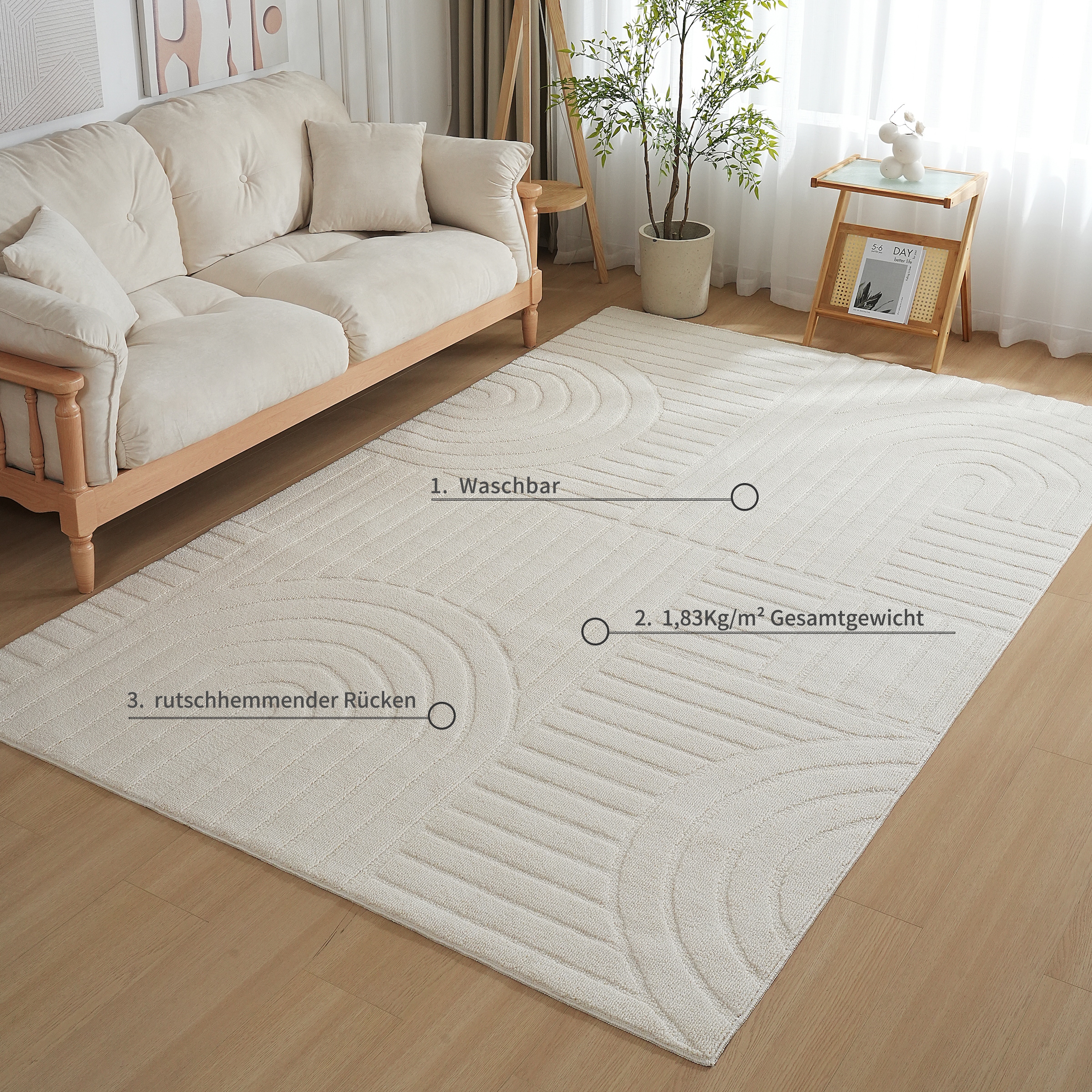GOODproduct Teppich »Neele, Boho-Design, Hoch-Tief, waschbar« rechteckig 12 mm Höhe 3D Optik, Skandinavisch, Designteppich, Wohnzimmer, Schlafzimmer