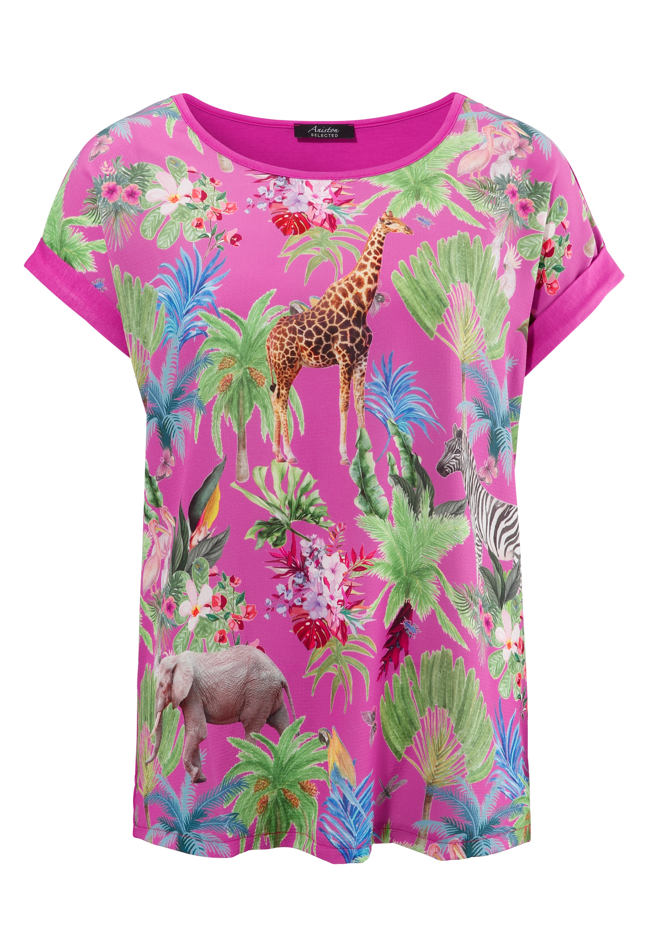 Aniston SELECTED Blusenshirt, mit Tieren und Blumen bedruckt