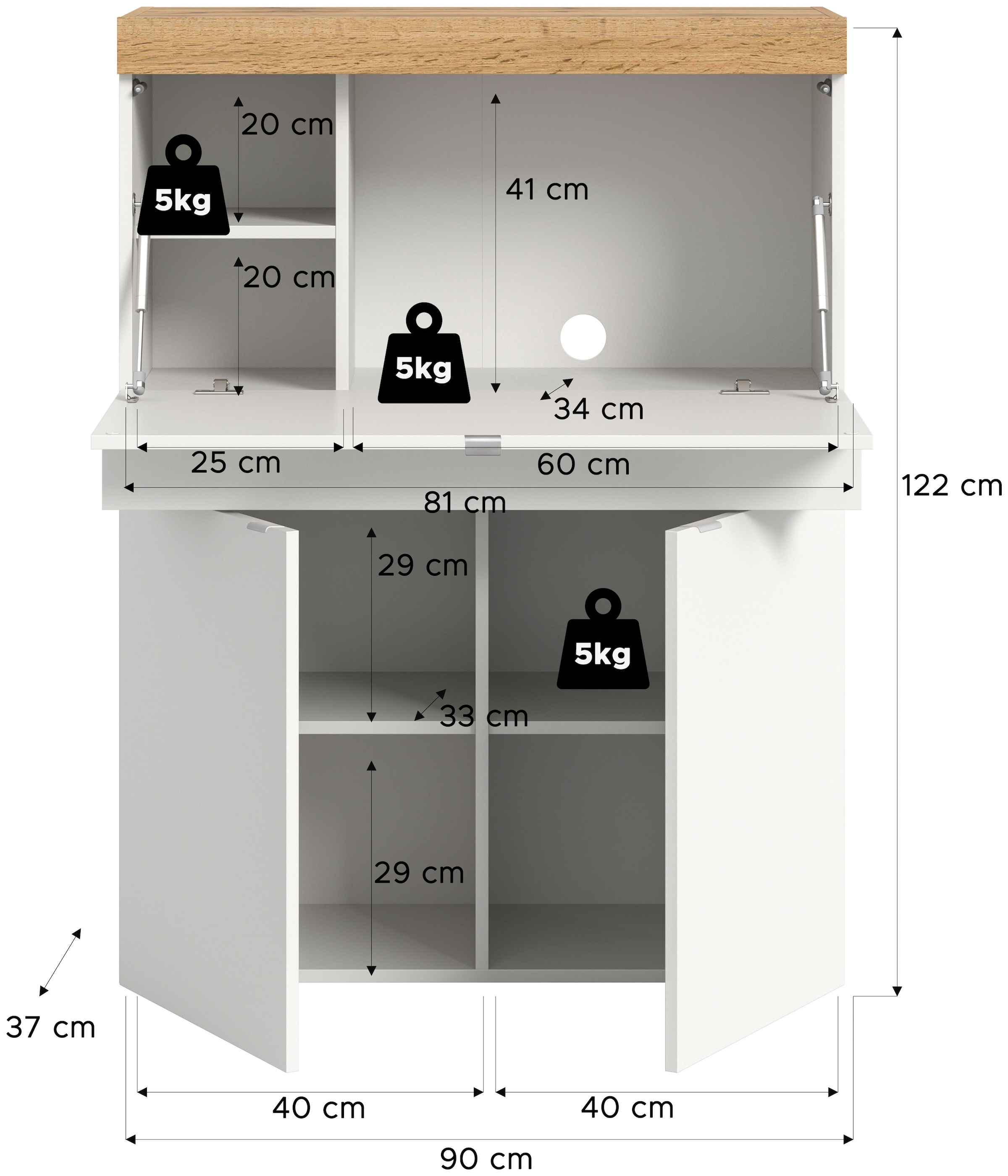 GOODproduct Sekretär »MAMBO, Höhe 122cm, 2 Türen, 1 Schubkasten, 1 Klappe« Home-Office-Schreibtisch, PC-Schrank, Schreibtisch, Office