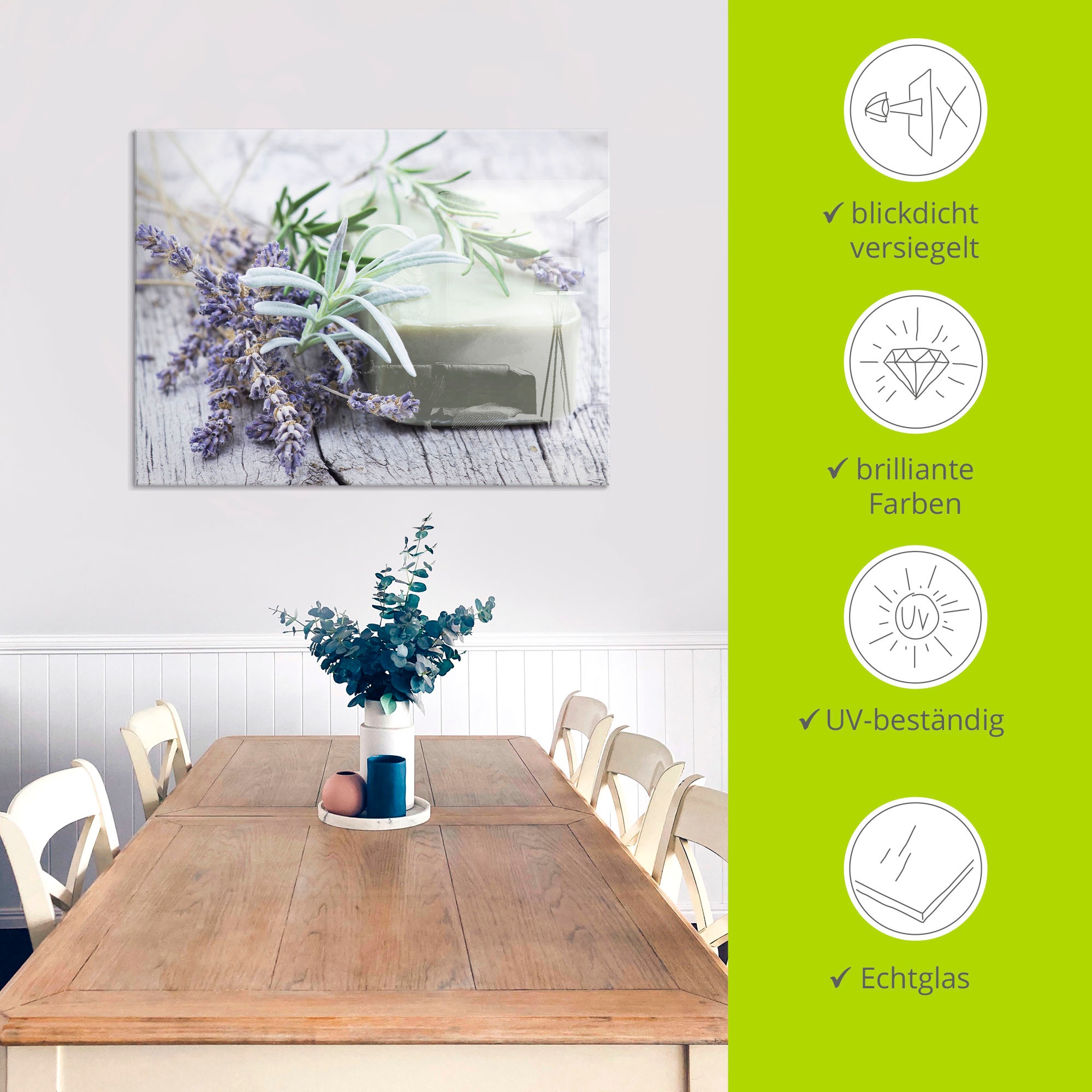 Artland Glasbild »Stück natürlicher Seife mit Kräutern« Spa 1 Stk. tlg. in verschiedenen Grössen