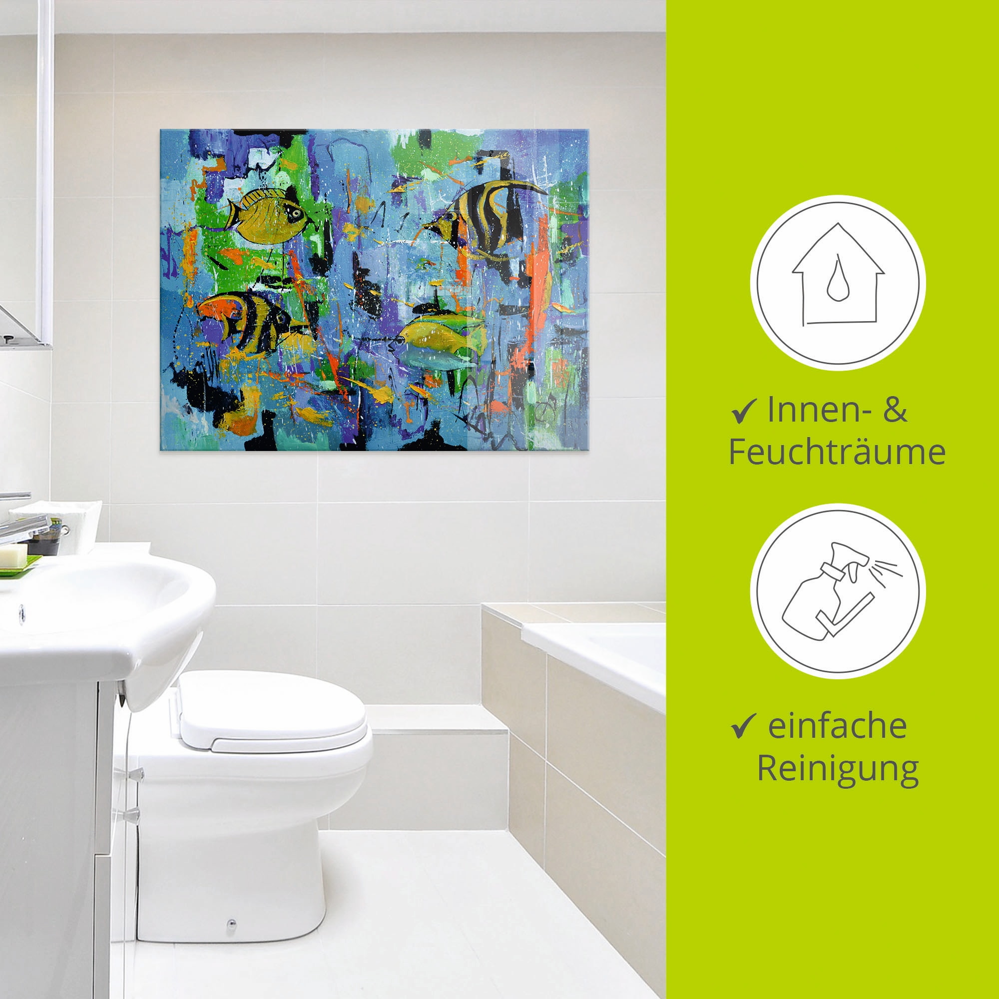Artland Glasbild »Abstrakt Fische Blau«, Wassertiere, (1 St.), in verschiedenen Grössen