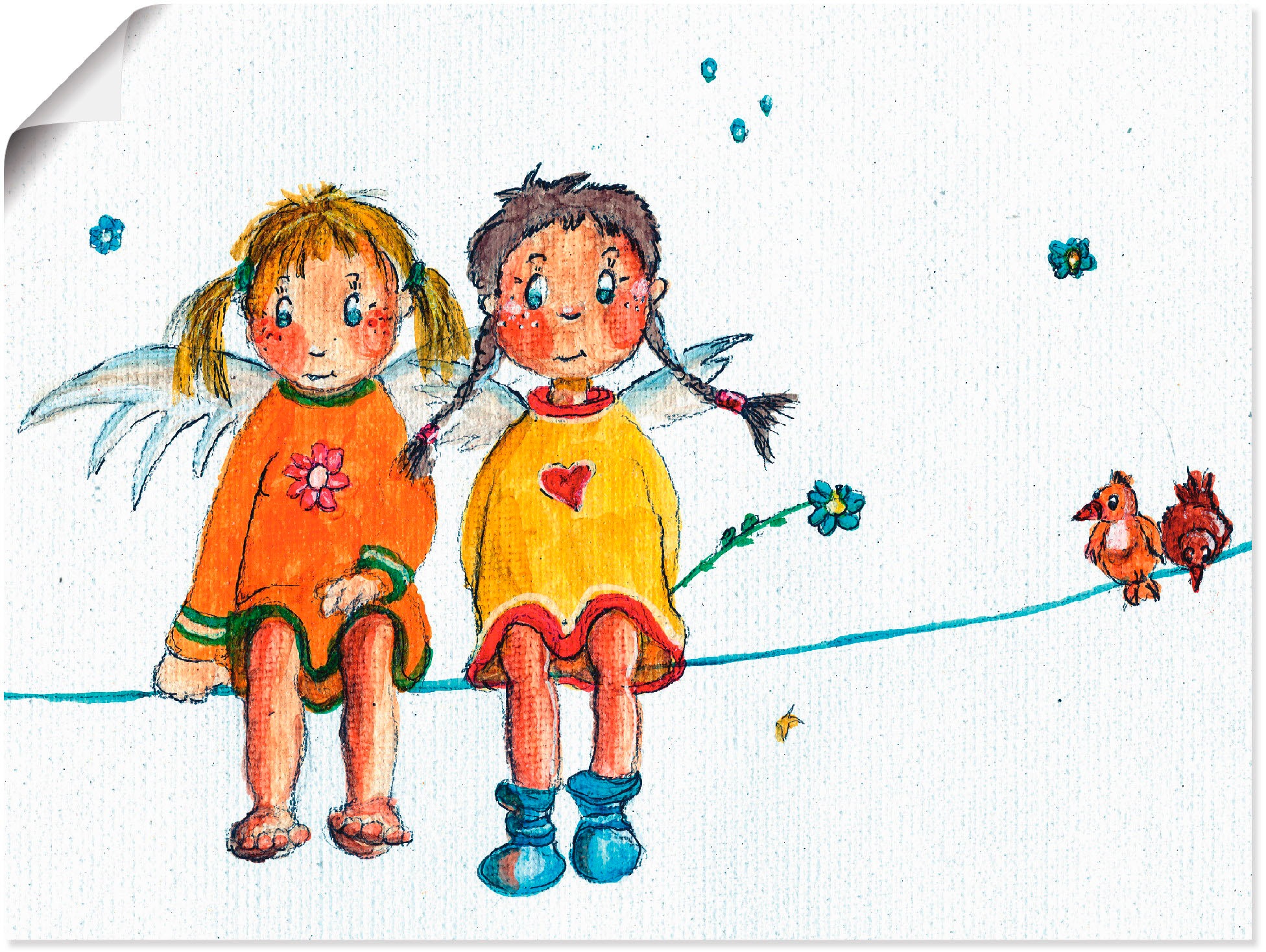 Artland Wandbild “Zwei Engelchen sitzen auf Wäscheleine”, Kinder, (1 St.)