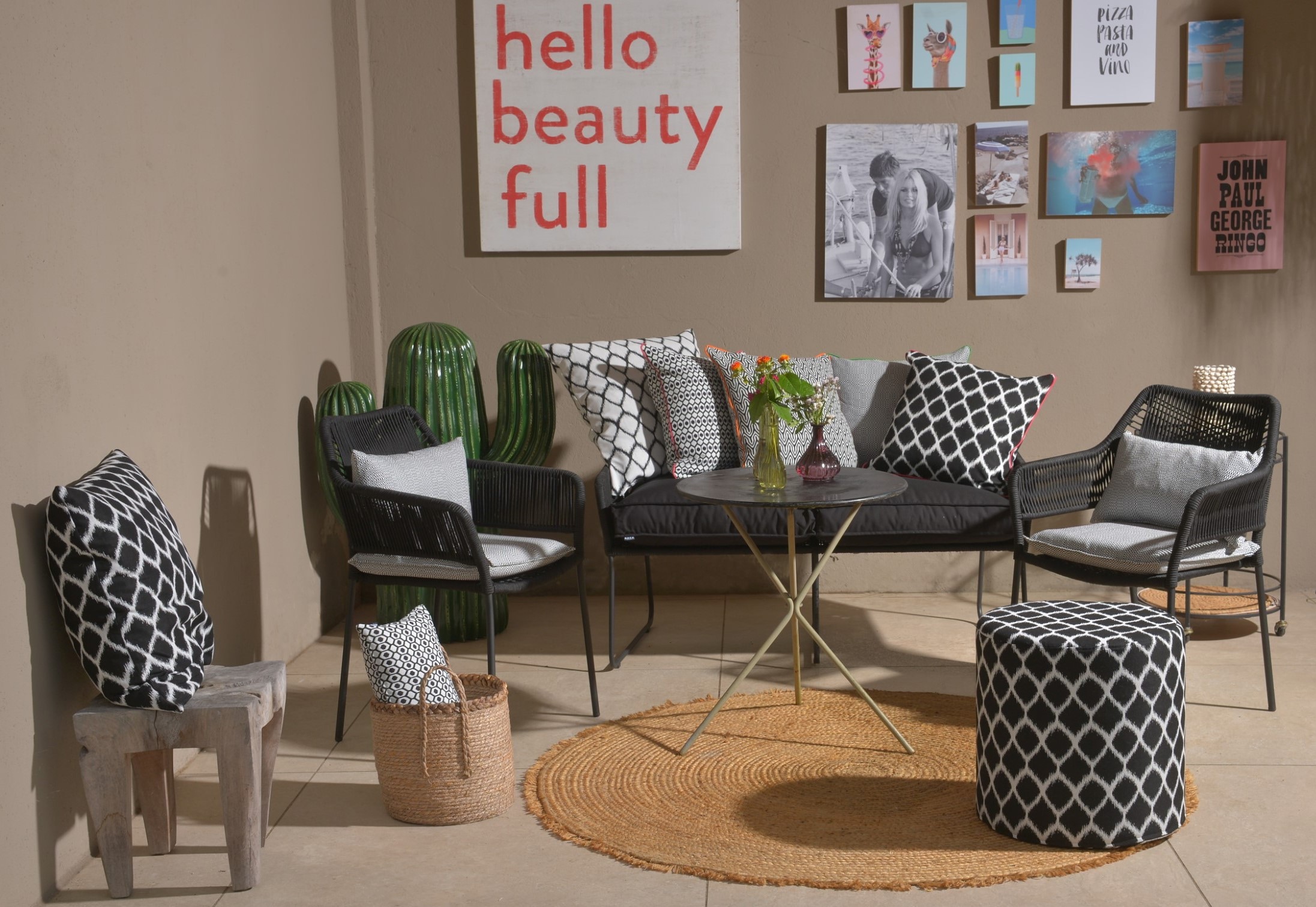 Image of H.O.C.K. Dekokissen "Benny" Outdoorkissen inkl. Füllung, 50x50cm, Dekokissen, gemustert, schwarz
