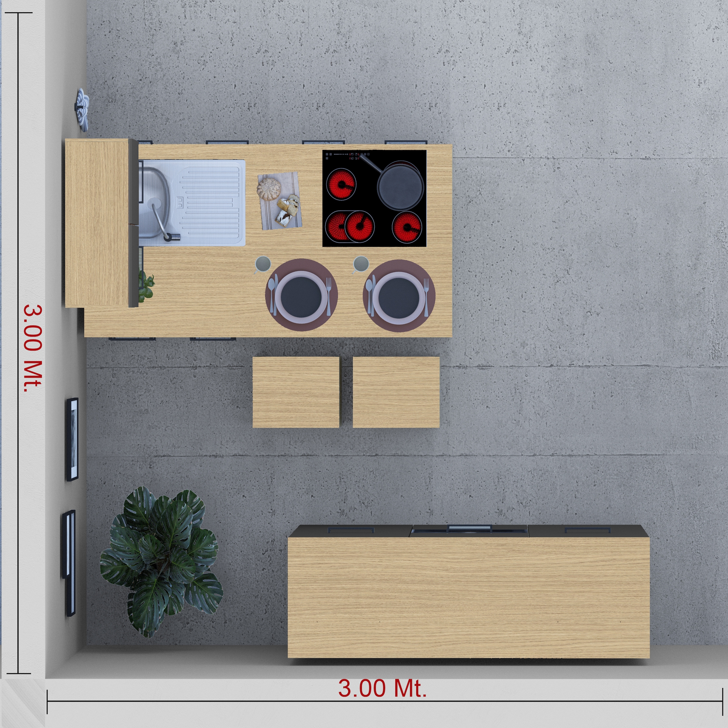 KOCHSTATION Küchenzeile »Luna, Küchenblock, Kücheninsel, Hängeschrank, Made in Italy« 3er-Set, Metallgriffe, Soft-Close-Funktion, inklusive Spüle