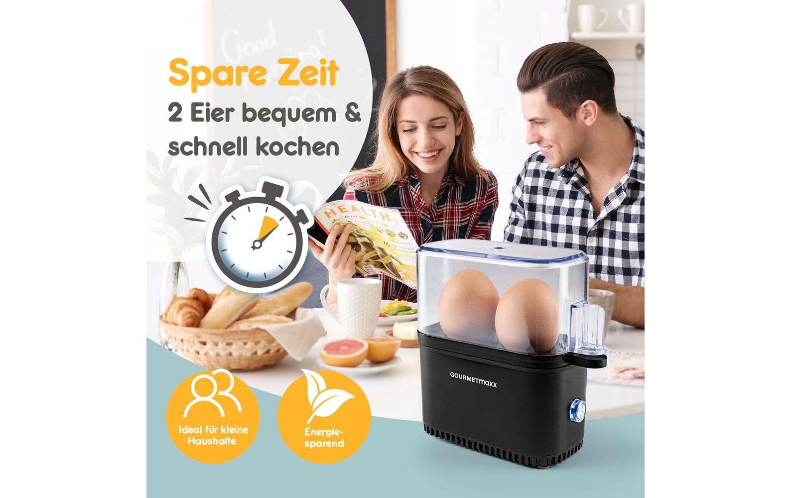 GOURMETmaxx Cuiseur d'œufs »Kompakt 2.0 250 W« für 2 cuis Eier 250 W Kompakter Design-Eierkocher für zwei Frühstückseier