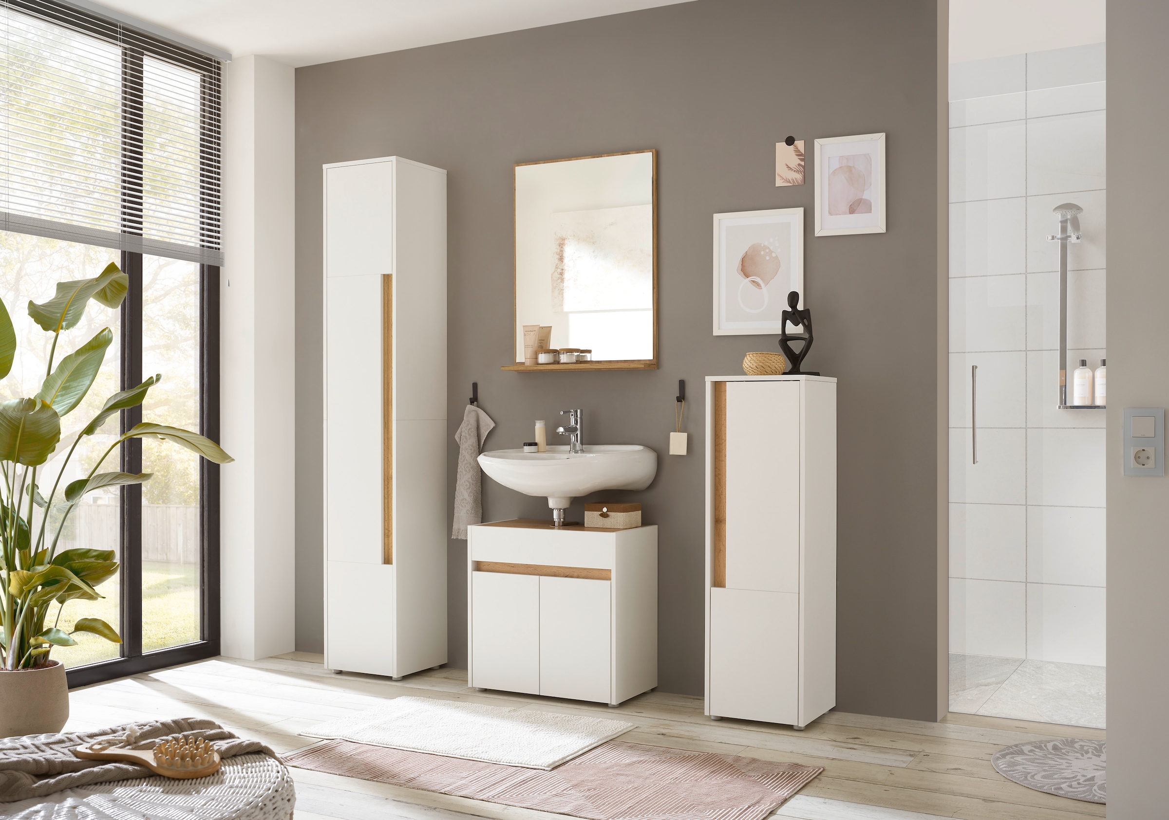 INOSIGN Armoire intermédiaire »CITY/GIRON, Badschrank mit Griffmulde, Hochschrank in zeitlosem Design« in den Farben Weiss und Anthrazit verfügbar, viel Stauraum