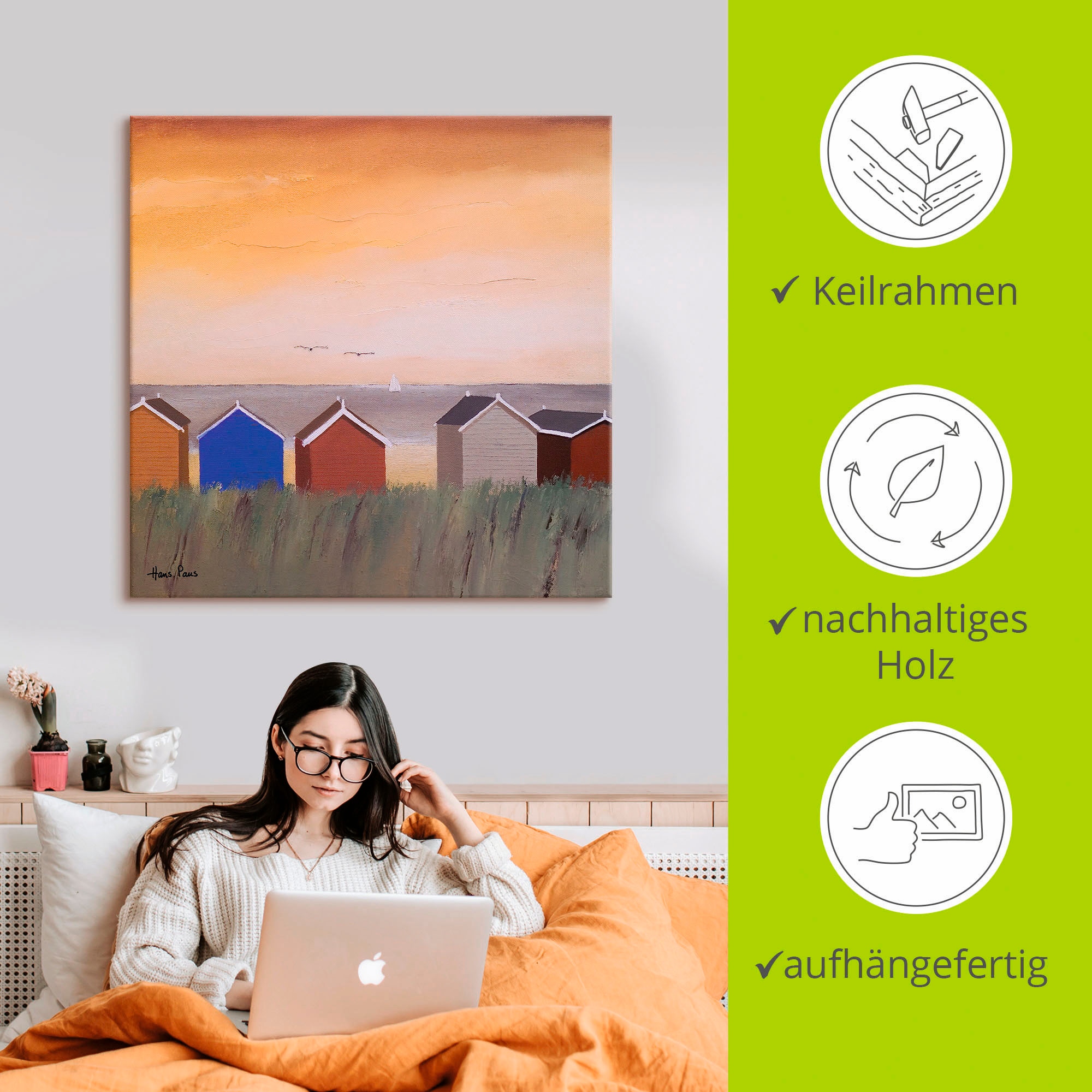 Artland Tableau sur toile »Strandhäuser II« 1 cuis tlg. auf Holzrahmen gespannt