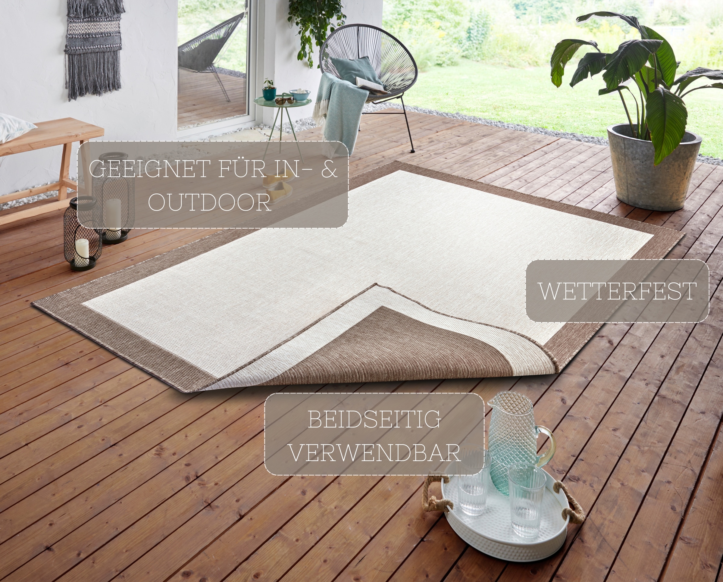 NORTHRUGS Teppich »Panama Wendeteppich«, rechteckig, 5 mm Höhe, In-& Outdoor, Wetterfest, Balkon, Läufer, Wohnzimmer, Wasserfest