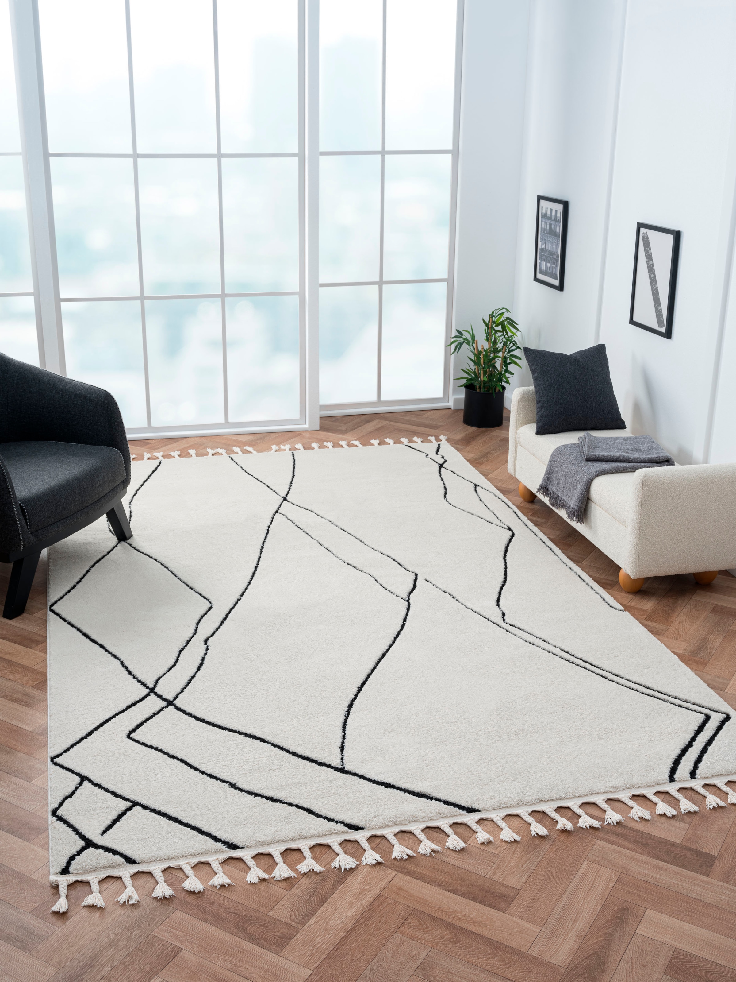 Image of Myflair Möbel & Accessoires Hochflor-Teppich "Moroccan Drawline, LAGERRÄUMUNG" rechteckig 24 mm Höhe modern, marokkanisches Design, flauschig weich durch Hochflor