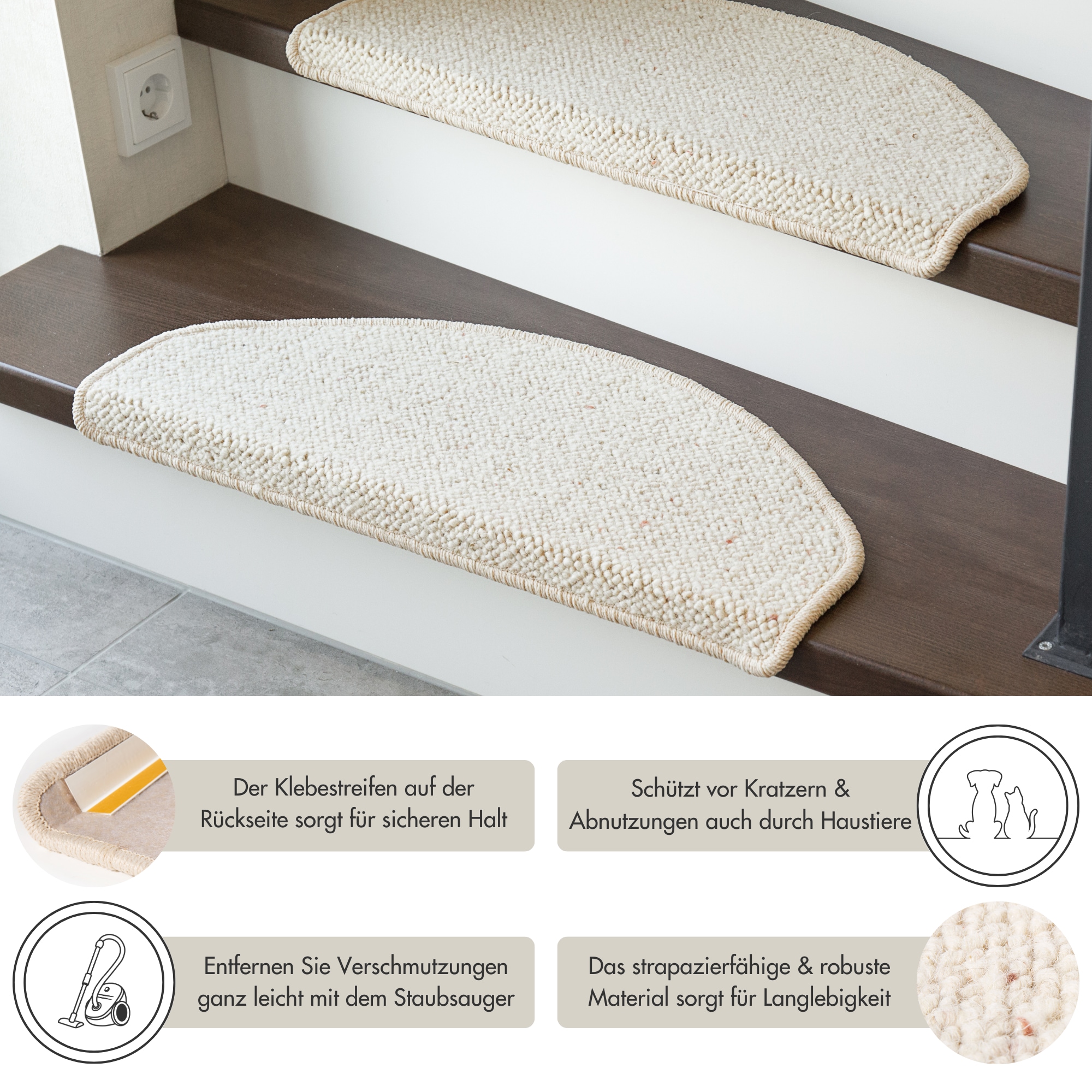 Andiamo Tapis de marche »Sheffield, Made in Poland« Demi-rond 5 mm Höhe melierte Berber-Optik, selbstklebend, Set mit 2 Stück oder 15 Stück