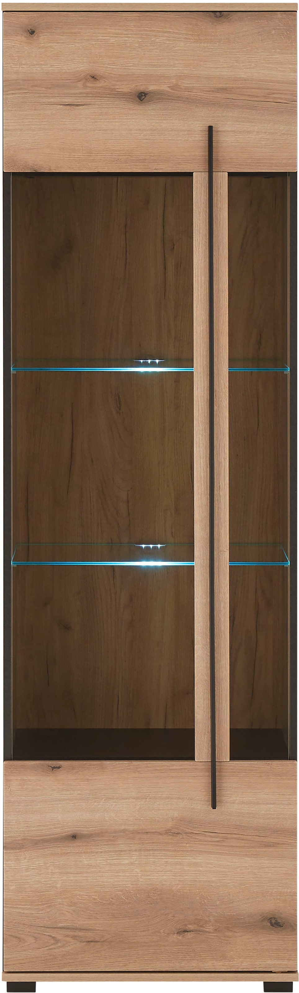 INOSIGN Vitrine »Cantara, Vitrinenschrank in Eiche Evoke oder weiss, Standvitrine«, schwarzer Stangengriff, ausreichend Stauraum, vielseitig einsetzbar