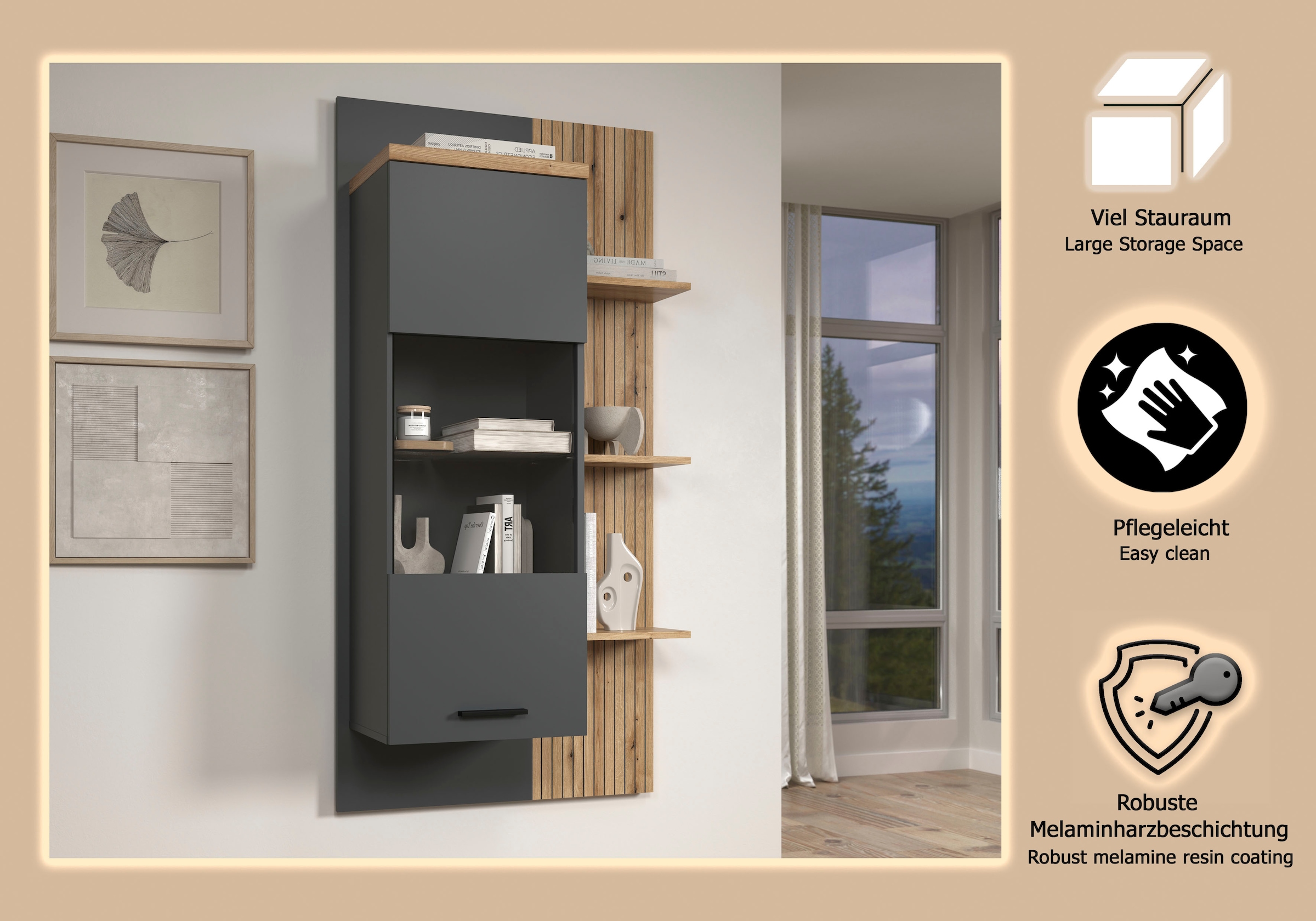 Home affaire Vitrine suspendue »Bajo« 1 cuis tlg. Hängeschrank mit 1 Tür & 1 Glasboden – (B/T/H) 80/32/161 cm