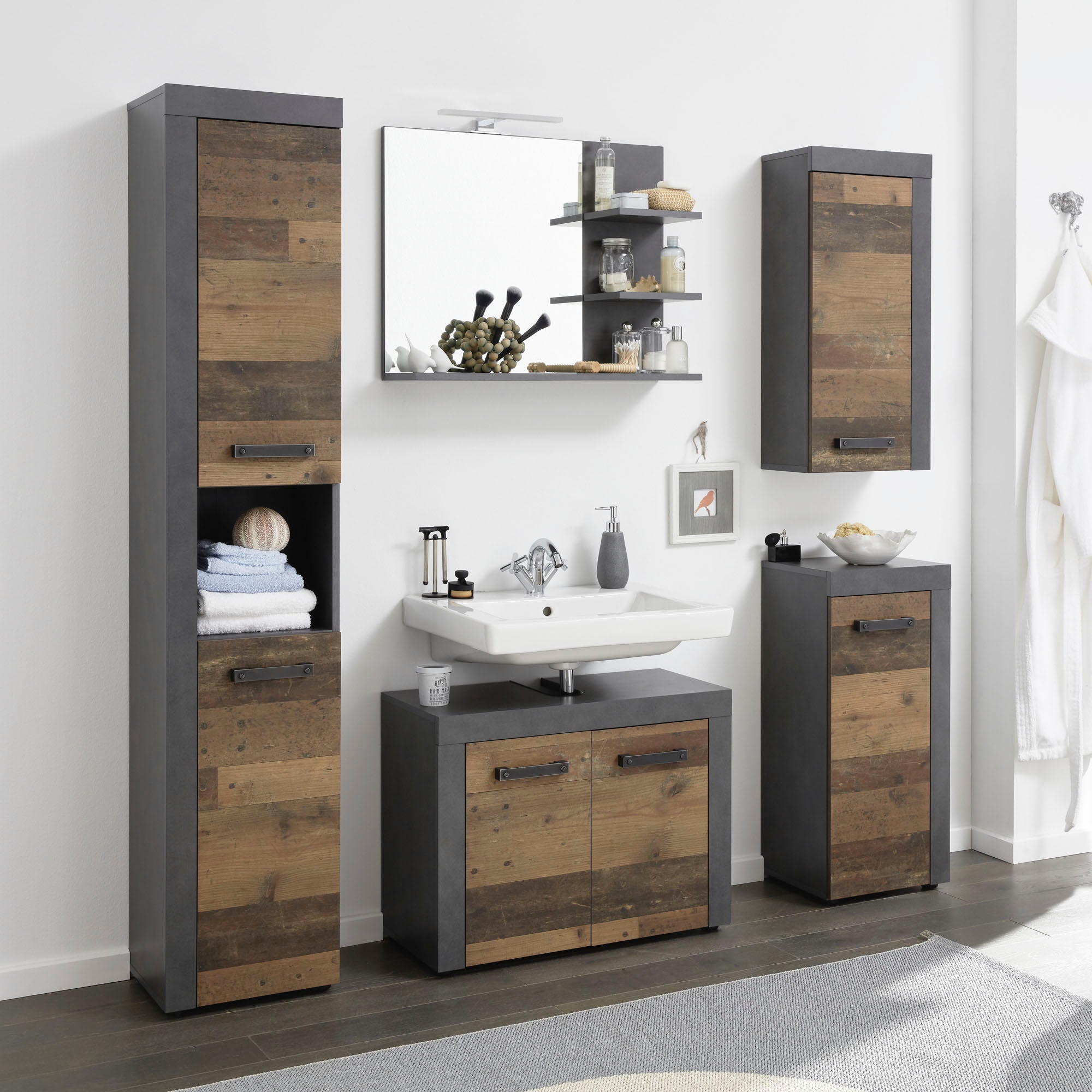 INOSIGN Armoire basse »Ilana« Badschrank im modernen Industrial Style - Masse (B/T/H) 36/31/81 cm