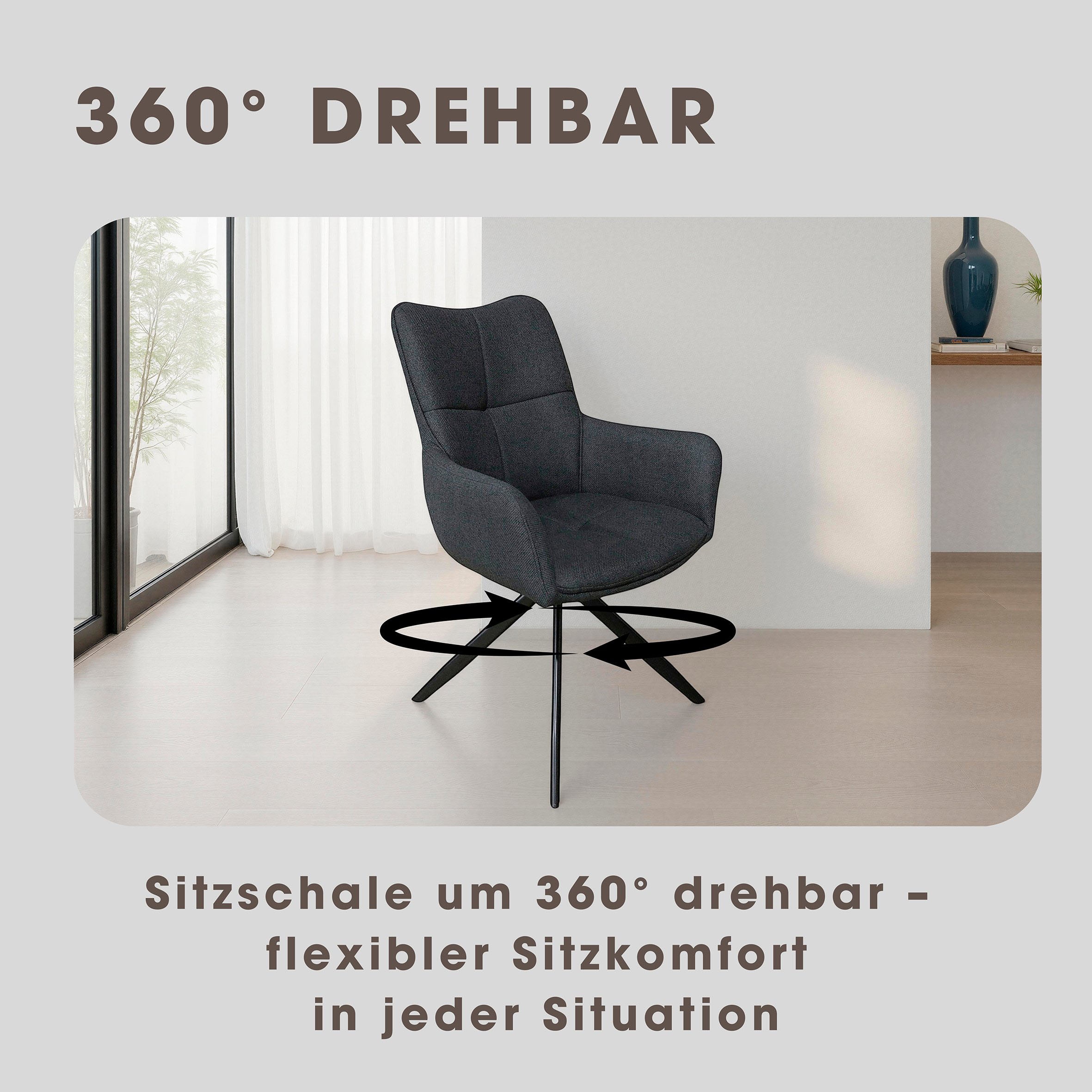 byLIVING Chaise de salle à manger »HAMILTON« (Ensemble) 2 cuisWebstoff, bis 110 kg, 360° drehbar, Schaumstoff, 4er Kreuzgestell