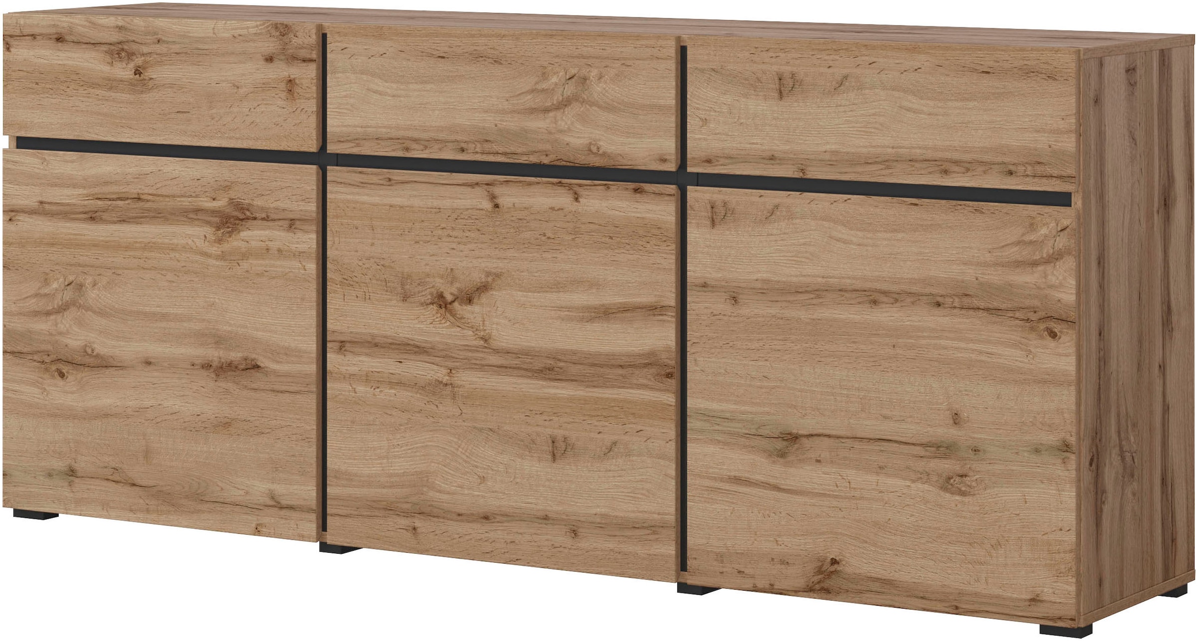 INOSIGN Sideboard »Cross,Breite 180 cm, moderne grifflose Kommode,3 Türen/3 Schubkästen«, Schubladenschrank mit viel Stauraum, Einlegeböden verstellbar