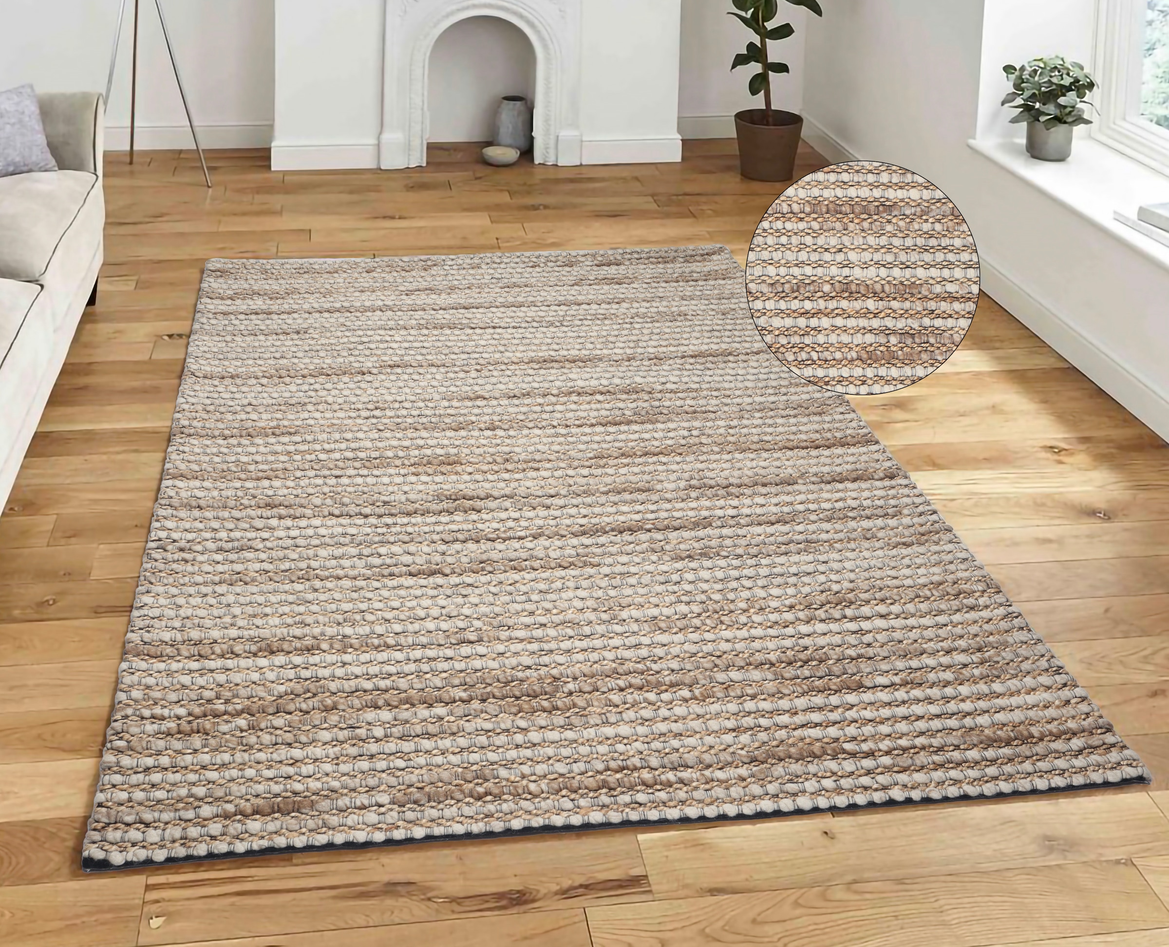 my home Wollteppich »Leevy, Wolle und Jute- handgewebt«, rechteckig, 25 mm Höhe, handgewebt, Handweb Teppiche, Wohnzimmer, Schlafzimmer, Esszimmer