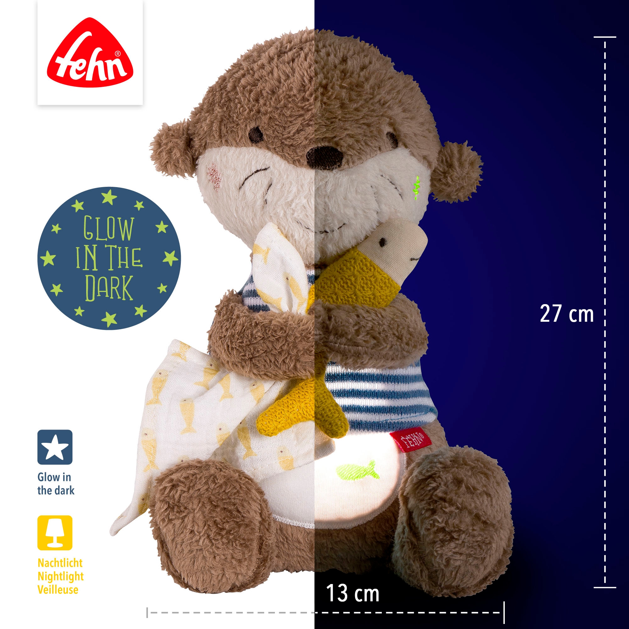 Fehn Peluche »Otter Theo, Nachtlicht« mit »Glow-in-the-dark«-Bestickung & Nachtlicht-Modul