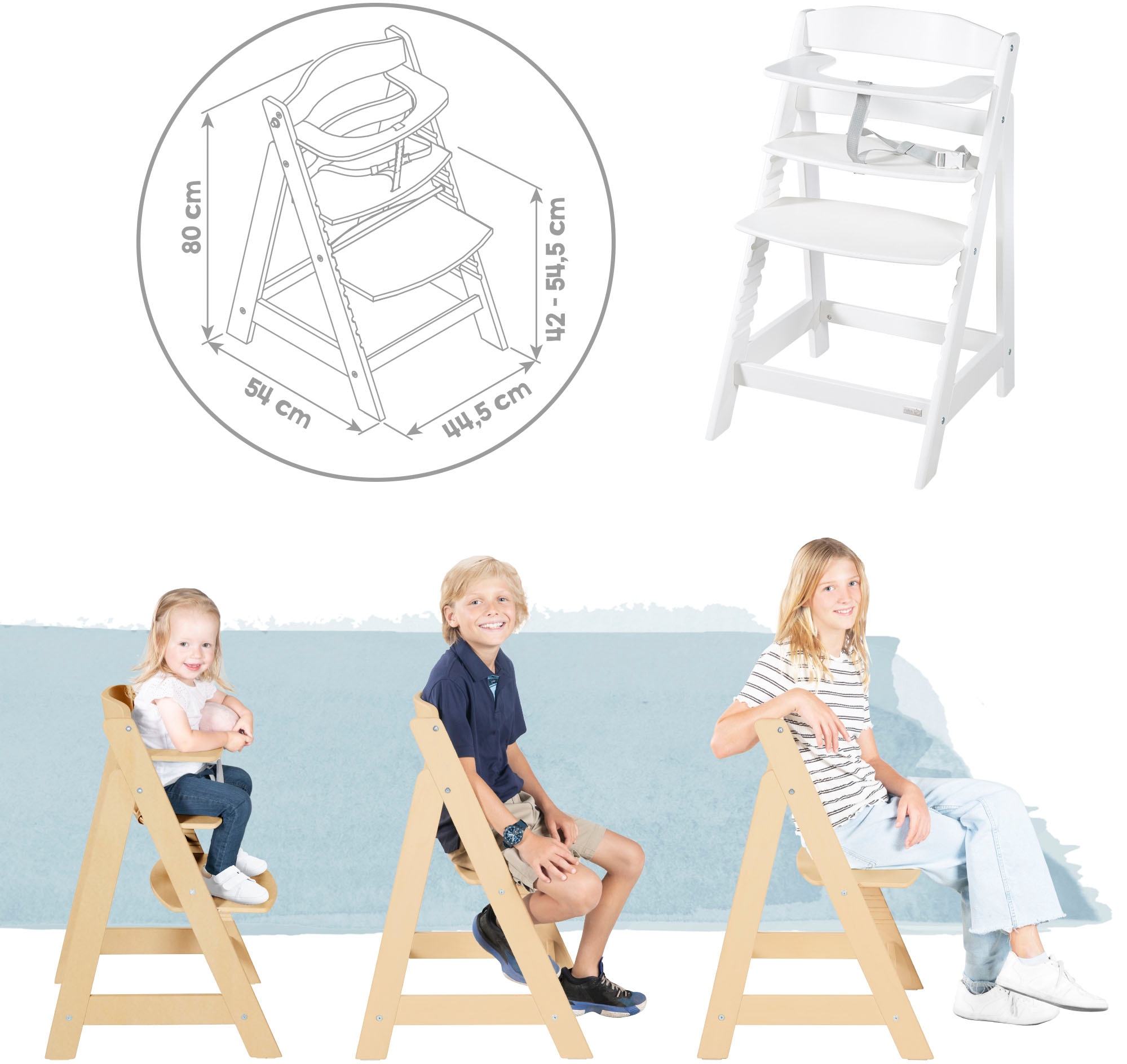 roba® Hochstuhl »Treppenhochstuhl 2-in-1 Set Born Up weiss«, mit Neugeborenen-Aufsatz, Greyish gesteppt