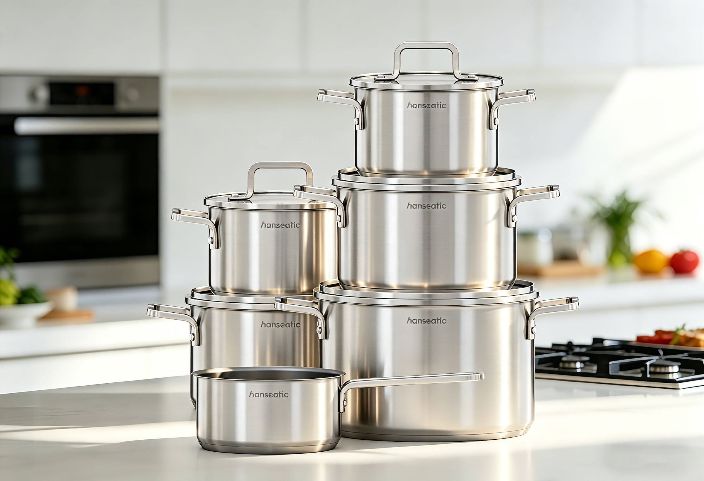 Hanseatic Topf-Set »DAILY, mit Antihaftbeschichtung« Set, Stielkasserolle 16 cm, Kochtopf 2x16/2x20/1x24 cm, 11 tlg. Edelstahl 18/10