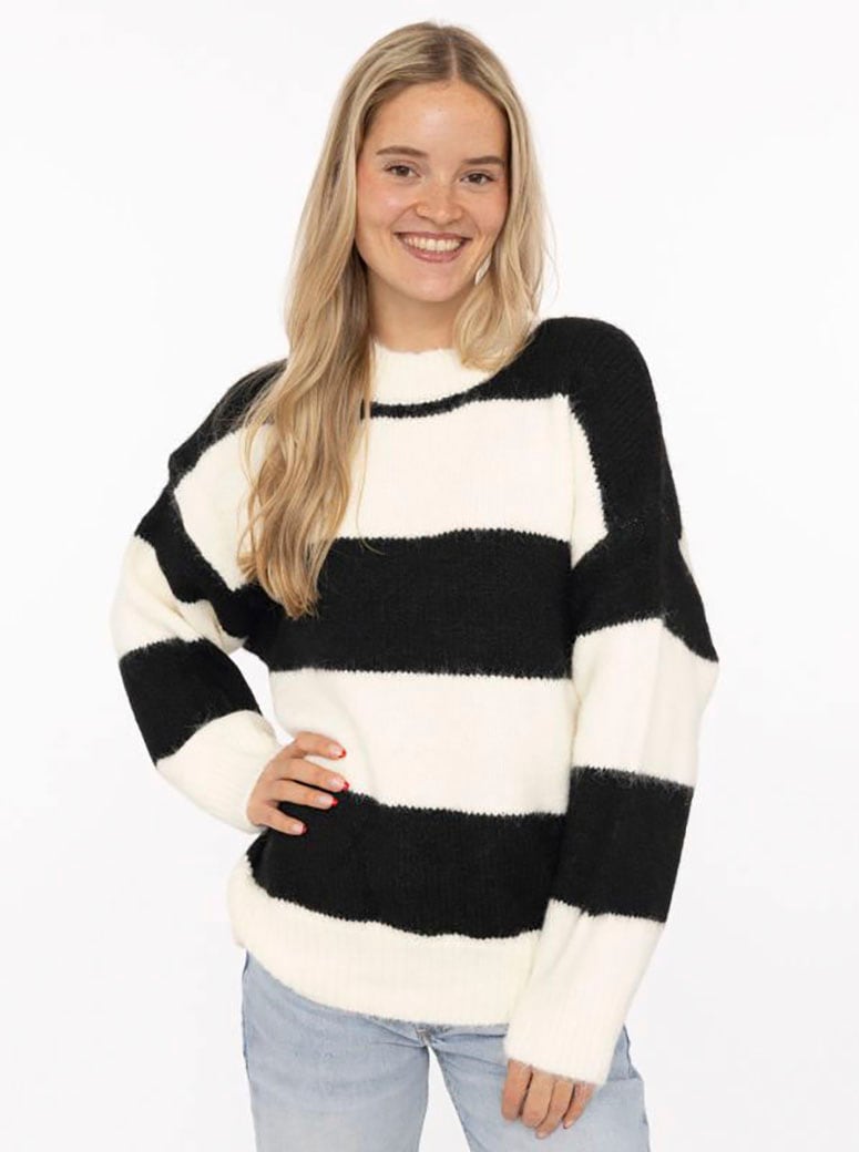 Image of Zwillingsherz Strickpullover ""Blockstreifen"" Rundhalsausschnitt, mit breiten Streifen und Wollanteil
