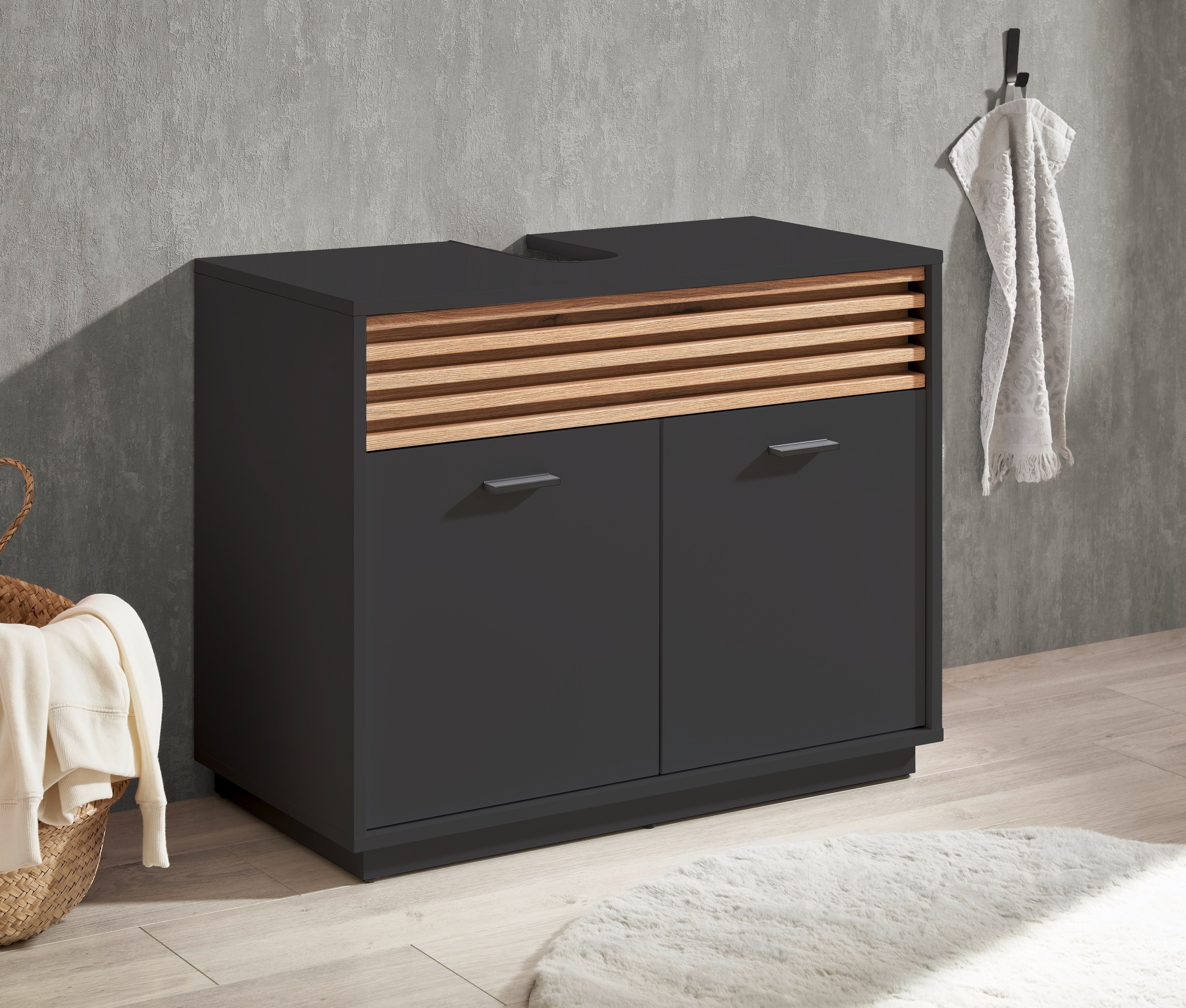 BASIC by Balculina Armoire sous lavabo »Liguria B/H/T 80x64x40 cm« 1 cuis tlg. Largeur 80cm, tiroir sous plan, FSC-Mix 70%