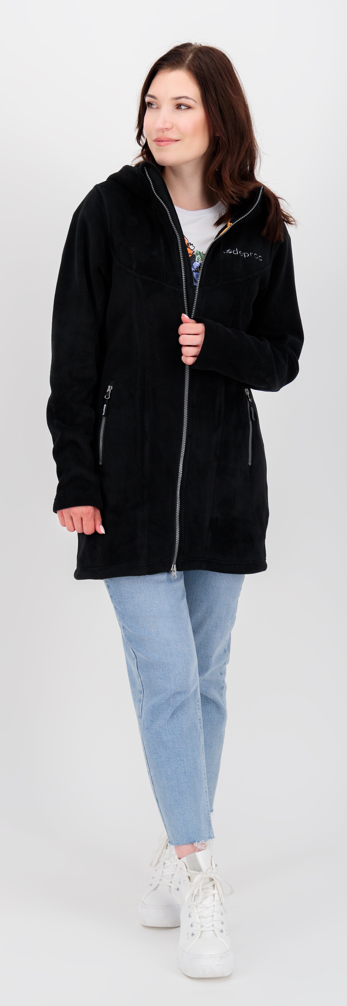 DEPROC Active Fleecejacke »WAWA PEAK« mit Kapuze mit 2-Wege-Reissverschluss