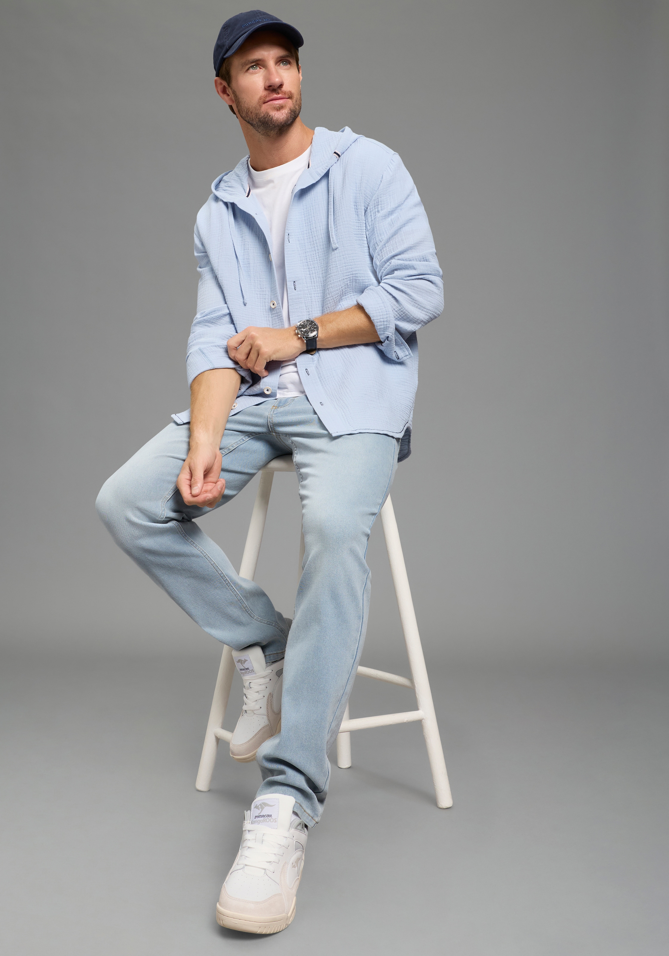 KangaROOS Chemise à capuche Langarm mit Ärmelschlitz, für Casual- und Streetwear, aus Baumwolle