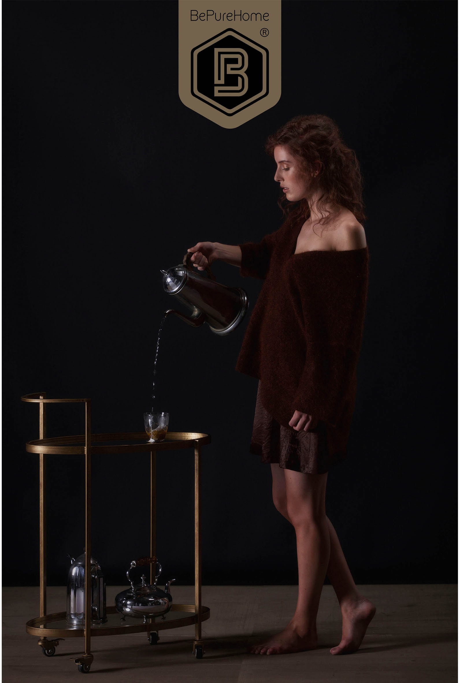 WOOOD Table de bar »Push Trolley Metall Antique-Brass mit Rollen H 86 x B 67 x T 35 cm« capacité de charge 10 kg par niveau, facile d'entretien, monté prêt à l'emploi