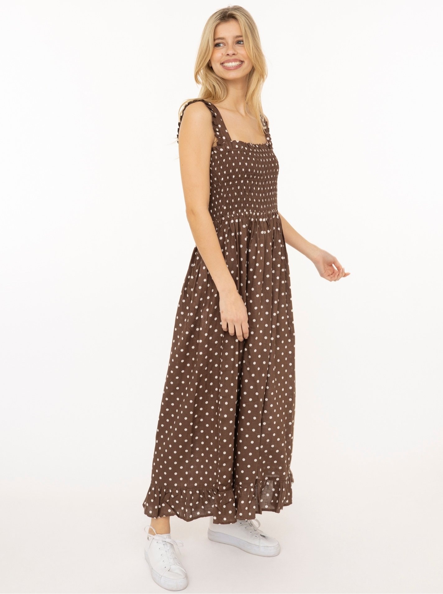 Image of Zwillingsherz Maxikleid ""Classic Dots"" Ohne Taschen knöchellang, breite Träger, mit Punkten, elastisches Oberteil