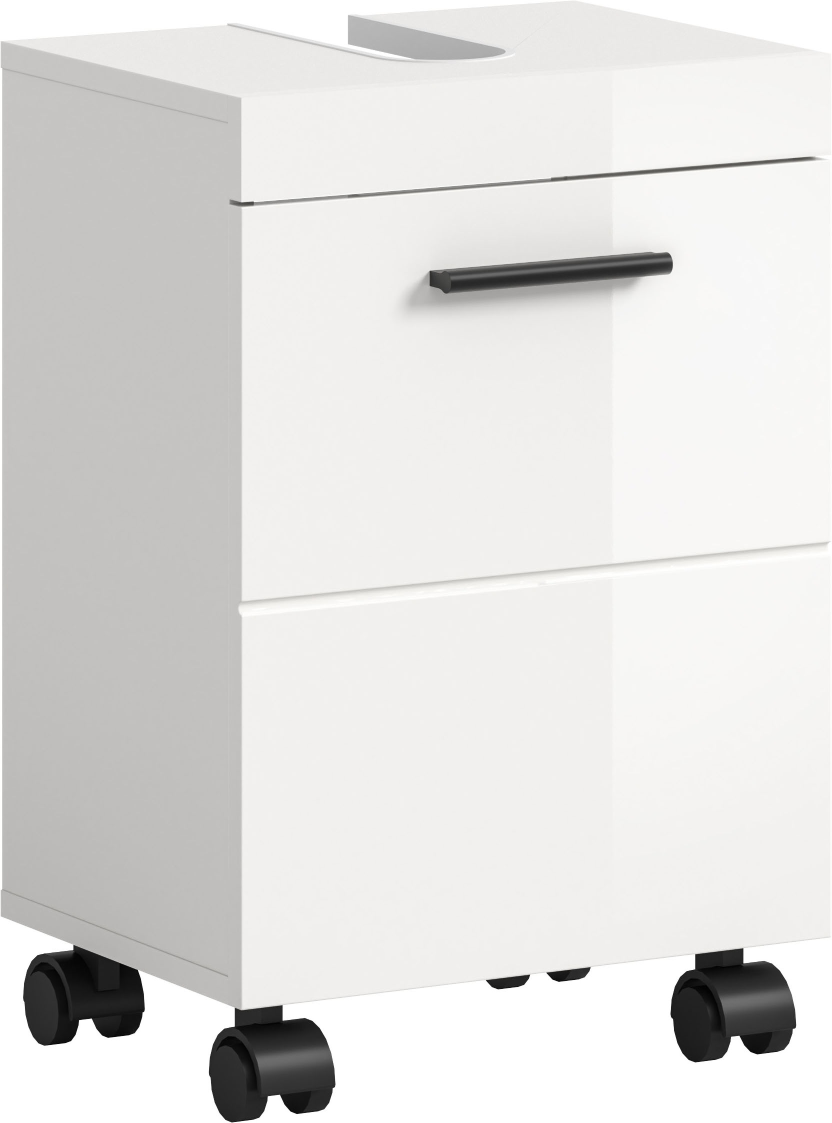 Image of welltime Waschbeckenunterschrank "AVON, Breite 40 cm, 1 Tür, 1 Einlegboden, 2 Fächer" mit Siphonausschnitt 22x8 cm, Rückwand mit Ausschitt, Badmöbel, Badschrank, Unterschrank, Waschtisch, Kommode, Bad