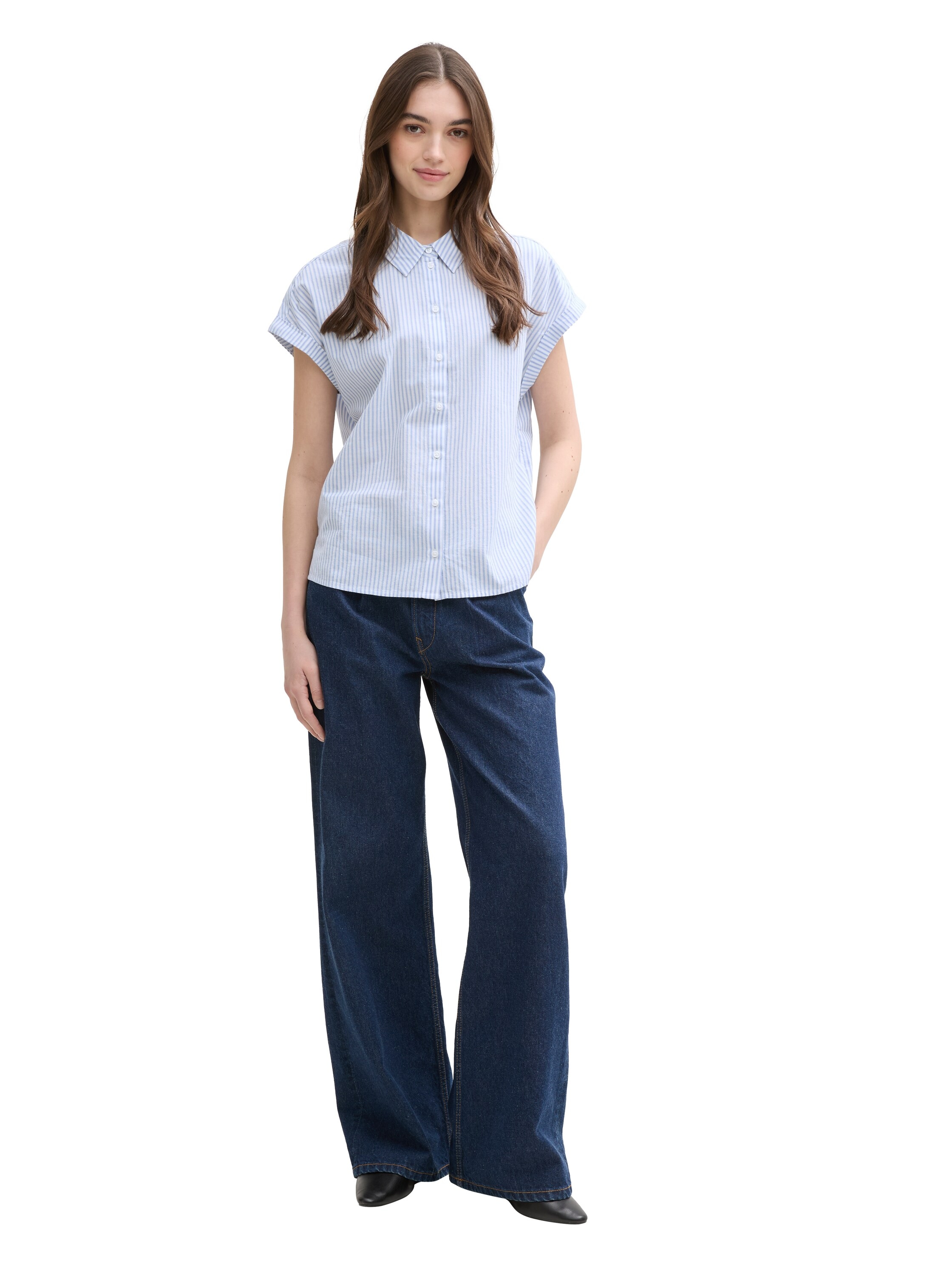 TOM TAILOR Denim Kurzarmbluse, mit Streifen-Design
