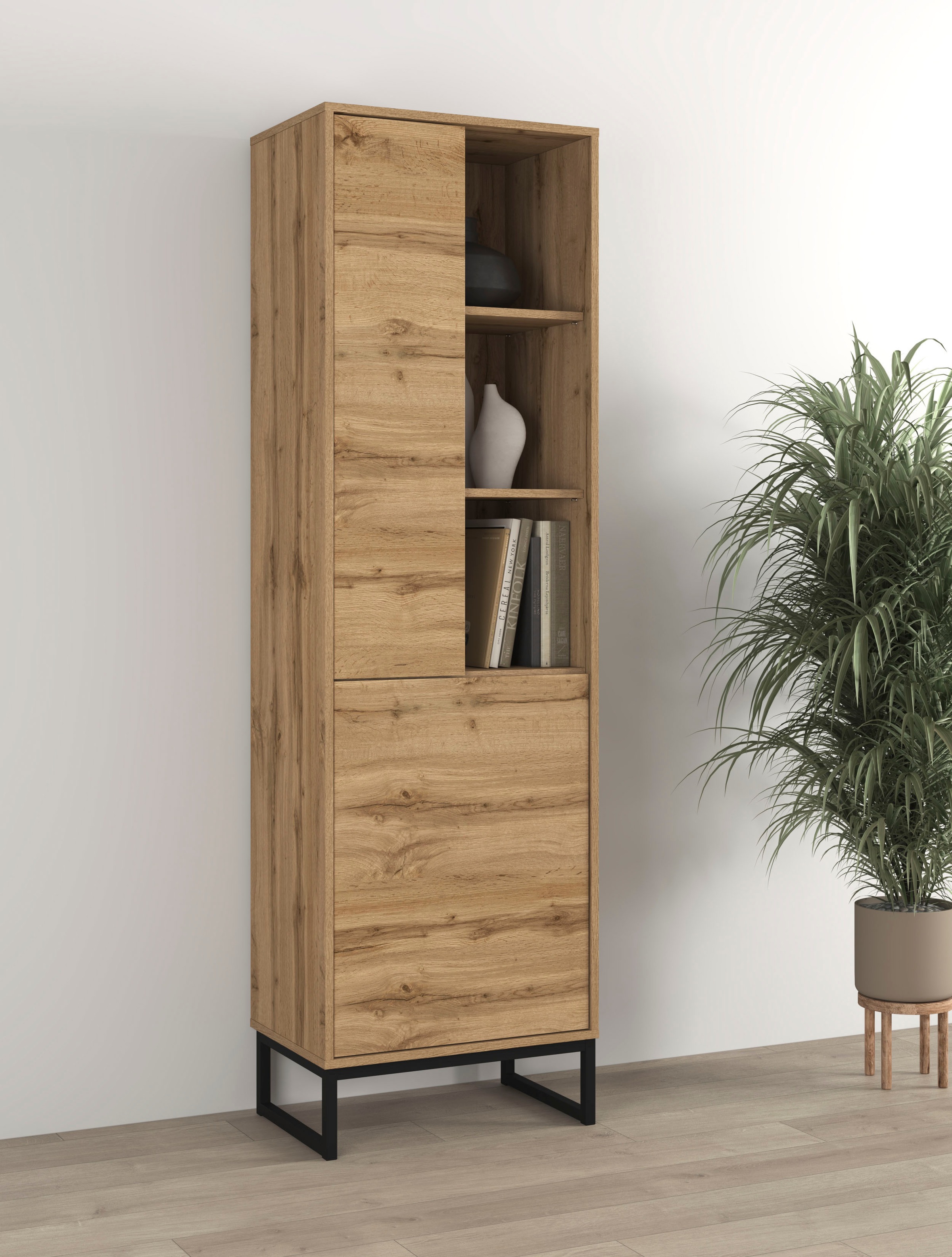 Image of GOODproduct Vitrine "Loft, Höhe 180 cm, moderne grifflose Standvitrine mit 2 Türen" Hochschrank mit viel Stauraum, verstellbaren Einlegeböden, Regal