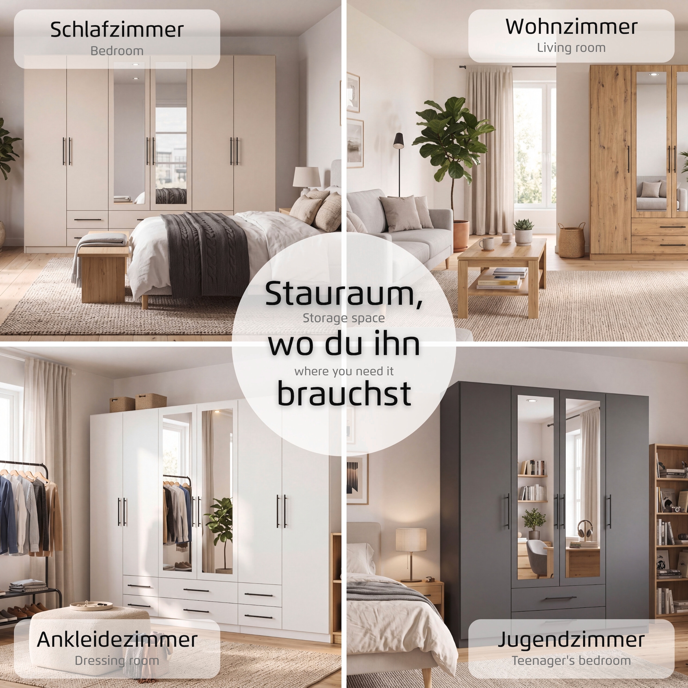 rauch Kleiderschrank »Mehrzweckschrank Schrank Garderobe Wäscheschrank Schlafzimmer GAMMA« 3 verschiedene Ausstattungen BASIC/CLASSIC/PREMIUM (inkl. SOFT-CLOSE),  Weiss, 181 cm, 2 Schubladen, Stangengriff Schwarz MADE IN GERMANY