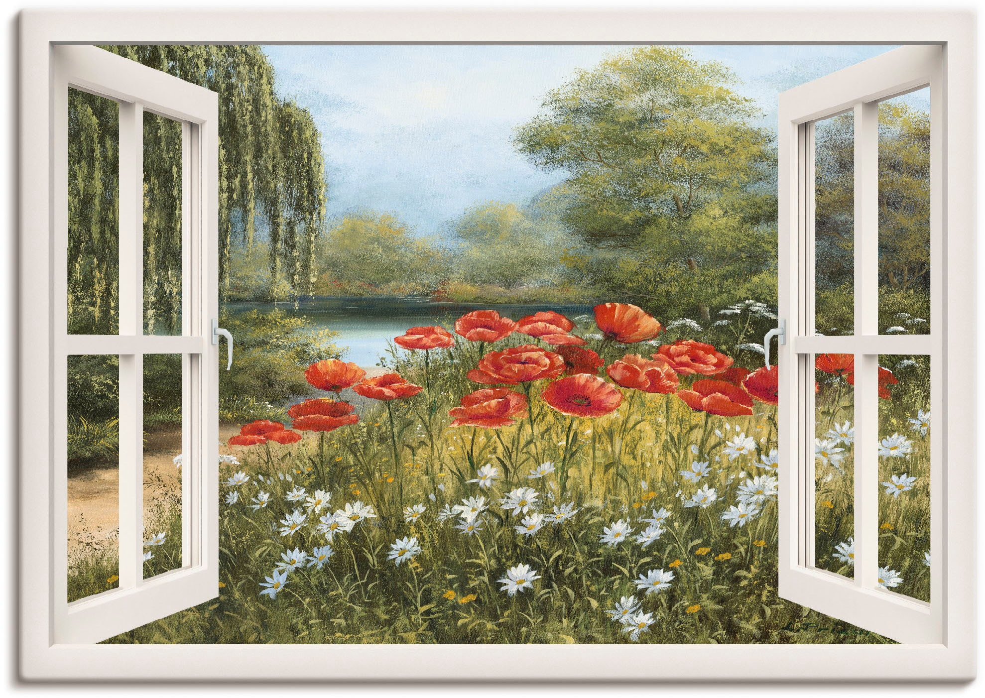Image of Artland Wandbild »Fensterblick Mohnwiese«, Fensterblick, (1 St.), in vielen Grössen & Produktarten -Leinwandbild, Poster, Wandaufkleber / Wandtattoo auch für Badezimmer geeignet bei Ackermann Versand Schweiz