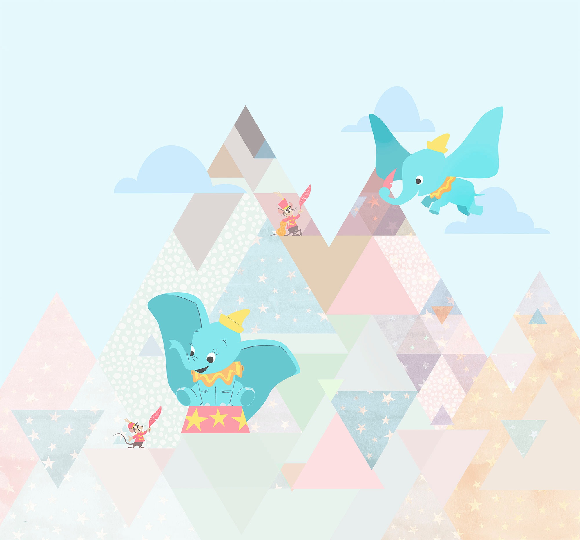 Image of Komar Vliestapete "Digitaldruck Vlies - Dumbo flying elephant - Grösse 300 x 280 cm" bedruckt glatt Kinderzimmer