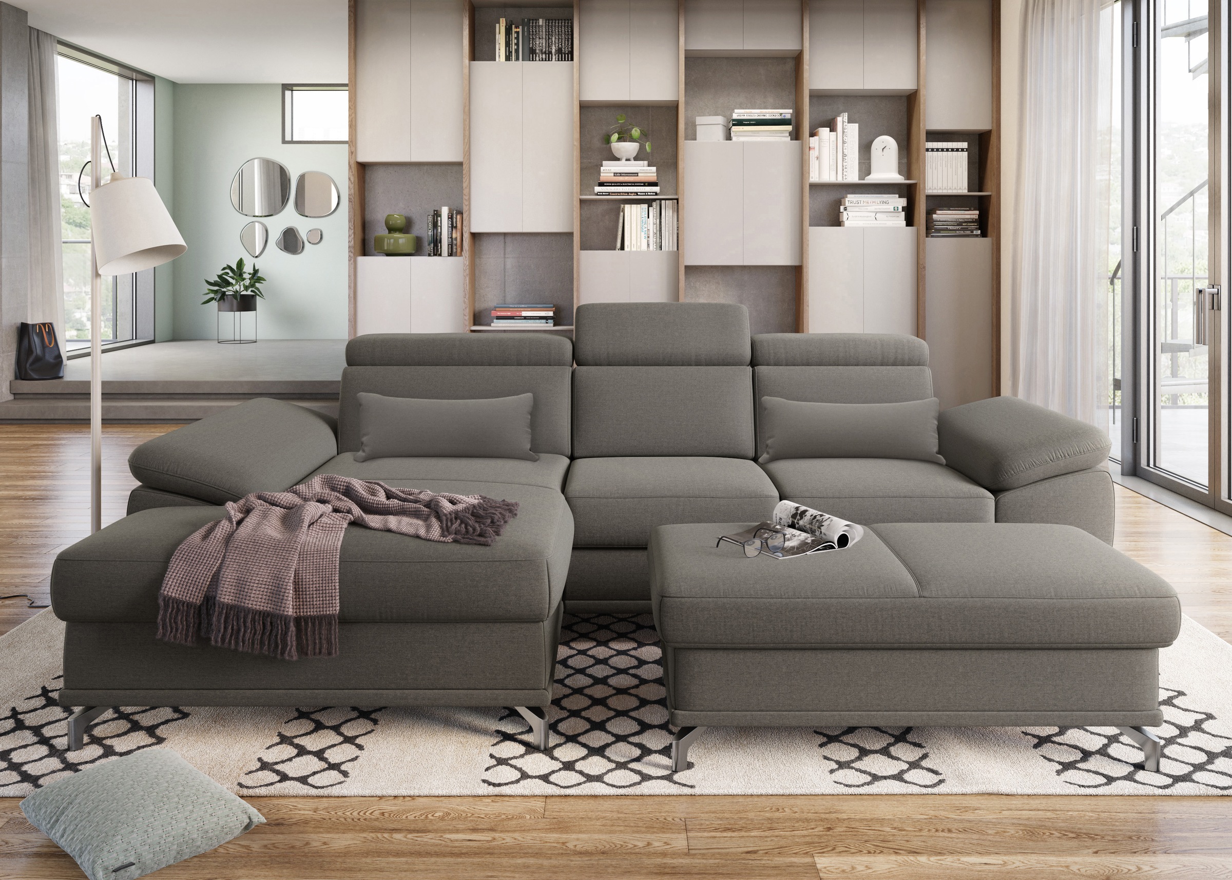 Image of sit&more Ecksofa "Cabrio L-Form, B: 295 cm, mit Sitztiefen-, Arm- & Kopfteilverstellung" 2 Nierenkissen, Federkern, optional Bettfunktion und Stauraum
