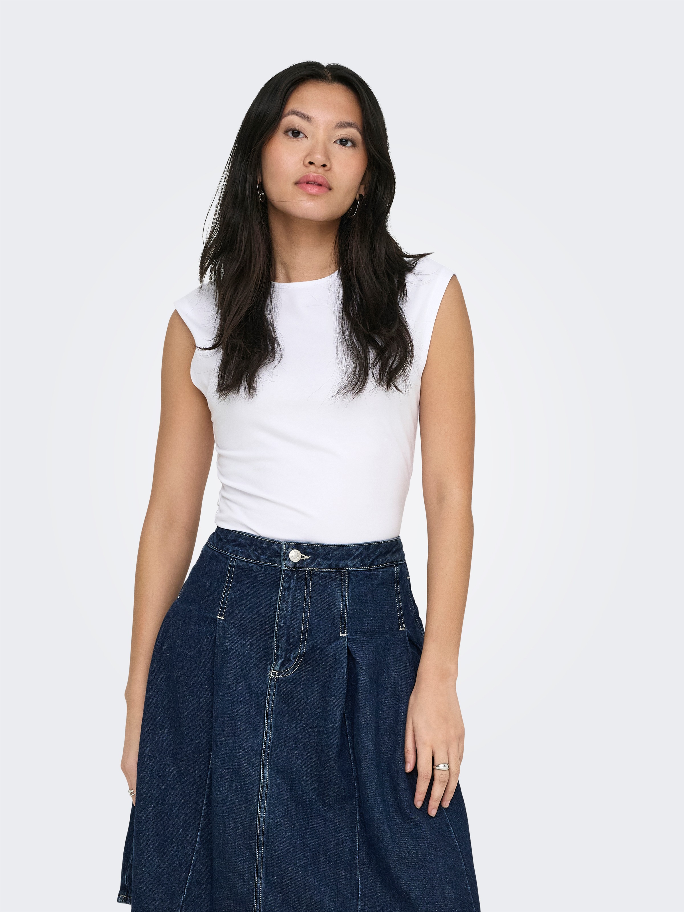 ONLY »ONLMIRA CAPSL RUCHING TOP JRS NOOS« Baumwollmischung, regular fit, Rundhals