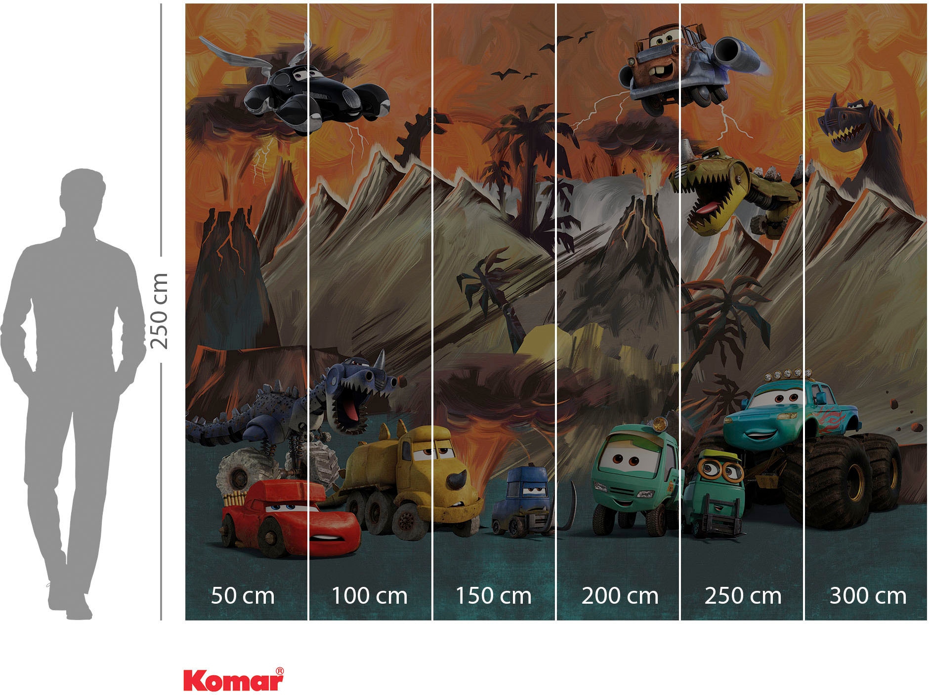 Komar Fototapete »Digitaldruck Vlies - Cars Carosaurus - Grösse 300 x 250 cm«, bedruckt, Kinderzimmer