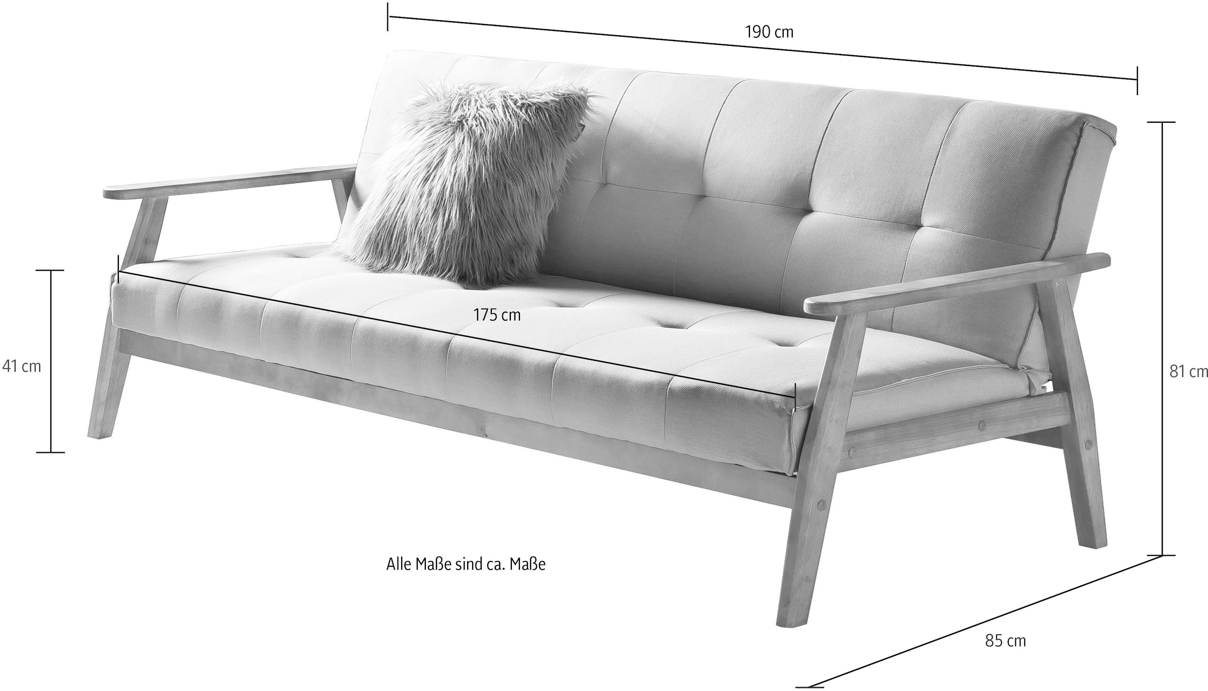 SalesFever Schlafsofa »Skagen, Sofa, 3-Sitzer«, mit Holzgestell, 60° Relax- und Schlaffunktion, Breite 190 cm