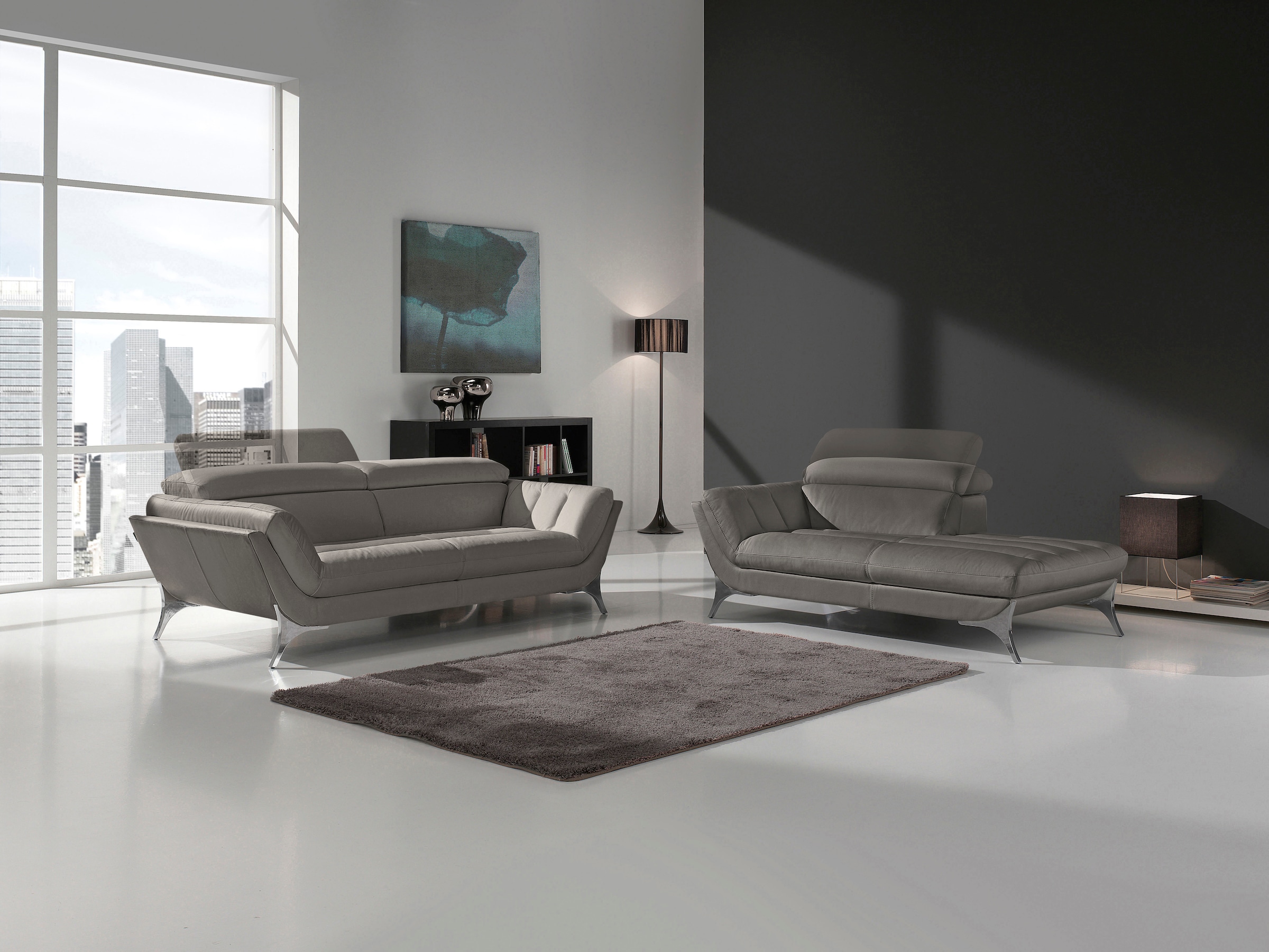 Egoitaliano Ensemble rembourré »Sueli« Set,  bestehend aus Sofa und Recamiere, Kopfteilverstellung, Bezug Leder