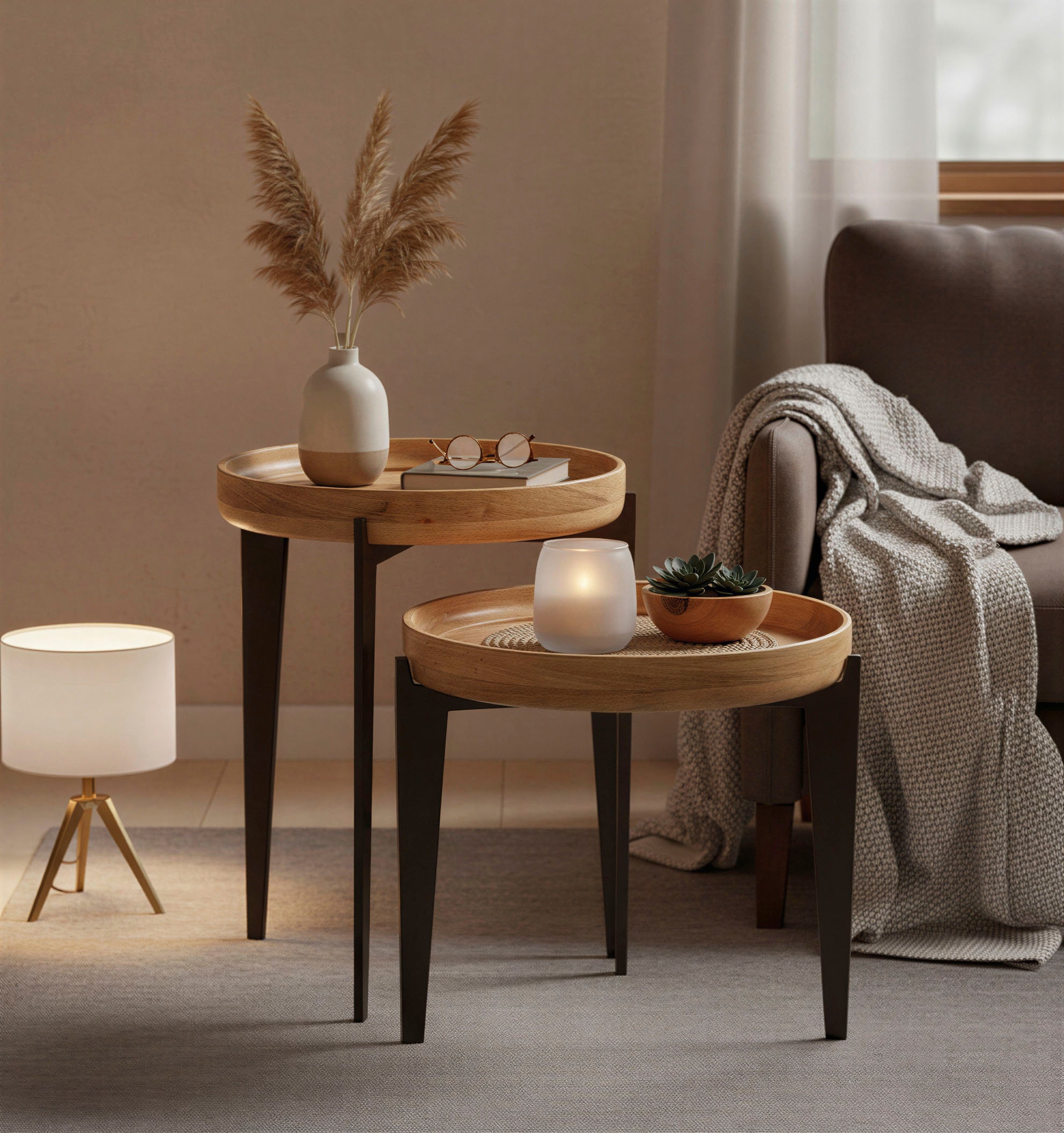 SIT Beistelltisch "Trento Ø 46 cm Mangoholz mit Tablettfunktion & Metallgestell" Abnehmbare Tischplatte auch als praktisches Tablett nutzbar