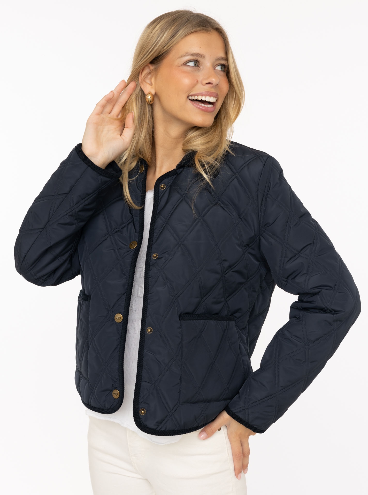 Image of Zwillingsherz Steppjacke ""Classic"" ohne Kapuze Kordkragen, Knopfleiste und Taschen