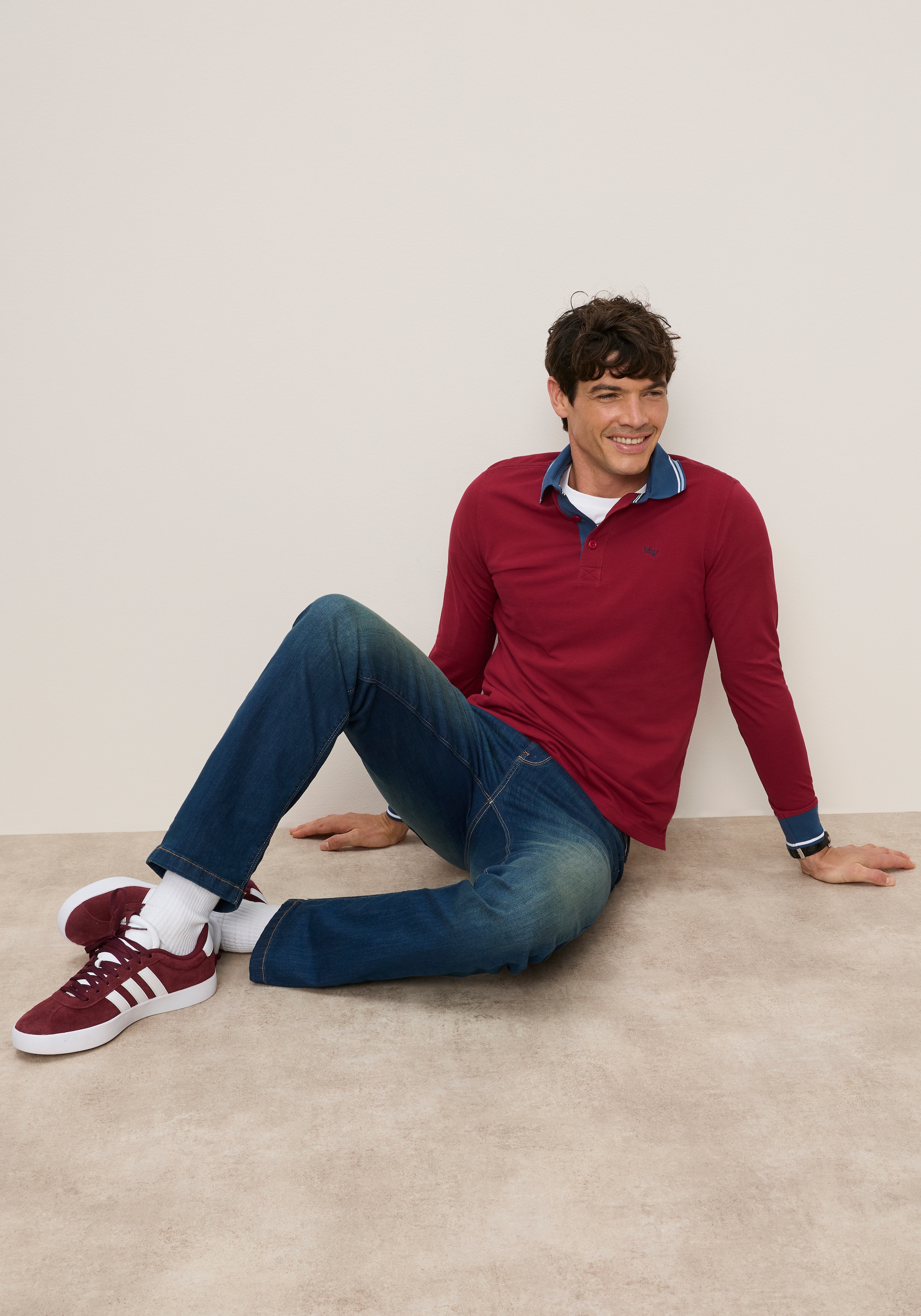 Man's World Poloshirt normale Passform, mit Langarm, klassischer Casual-Look