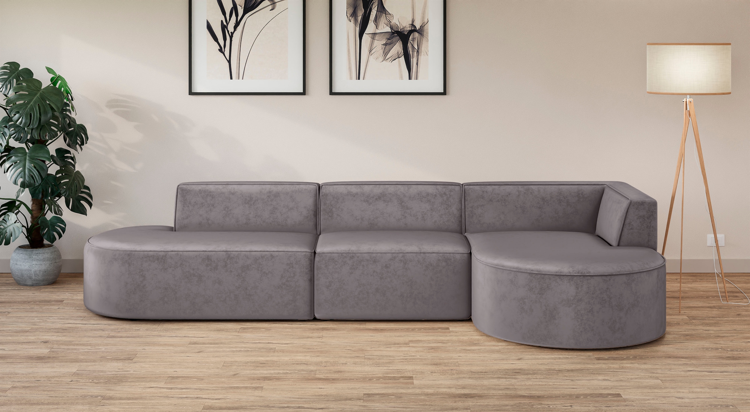 andas Ecksofa »Ecksofa EIVIND mit Ottomane rechts/links, Masse: B/H/T 343/159/72 cm«, L-Form mit Wellenunterfederung, auch in Feincord und Bouclé