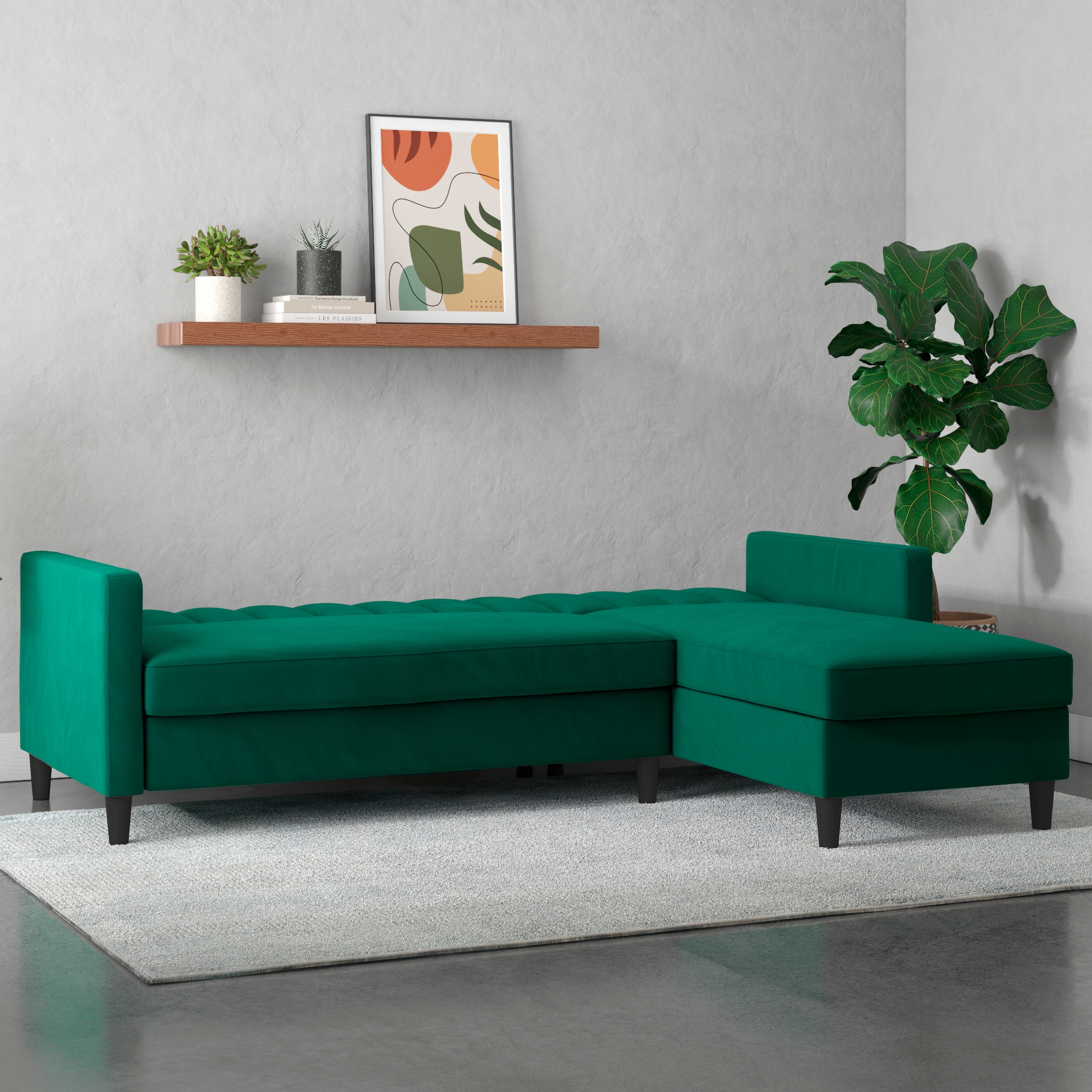 Dorel Home Ecksofa mit Schlafffunktion, Recamiere mit Stauraum beidseitig montierbar, Rückenlehne 2-teilig und 3-fach verstellbar