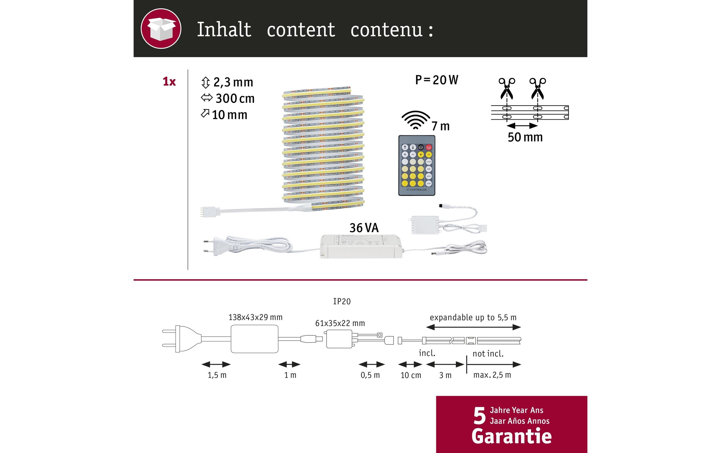 Paulmann LED-Streifen »500 LED Strip Full-Line COB Basisset«, 1920 St.-flammig