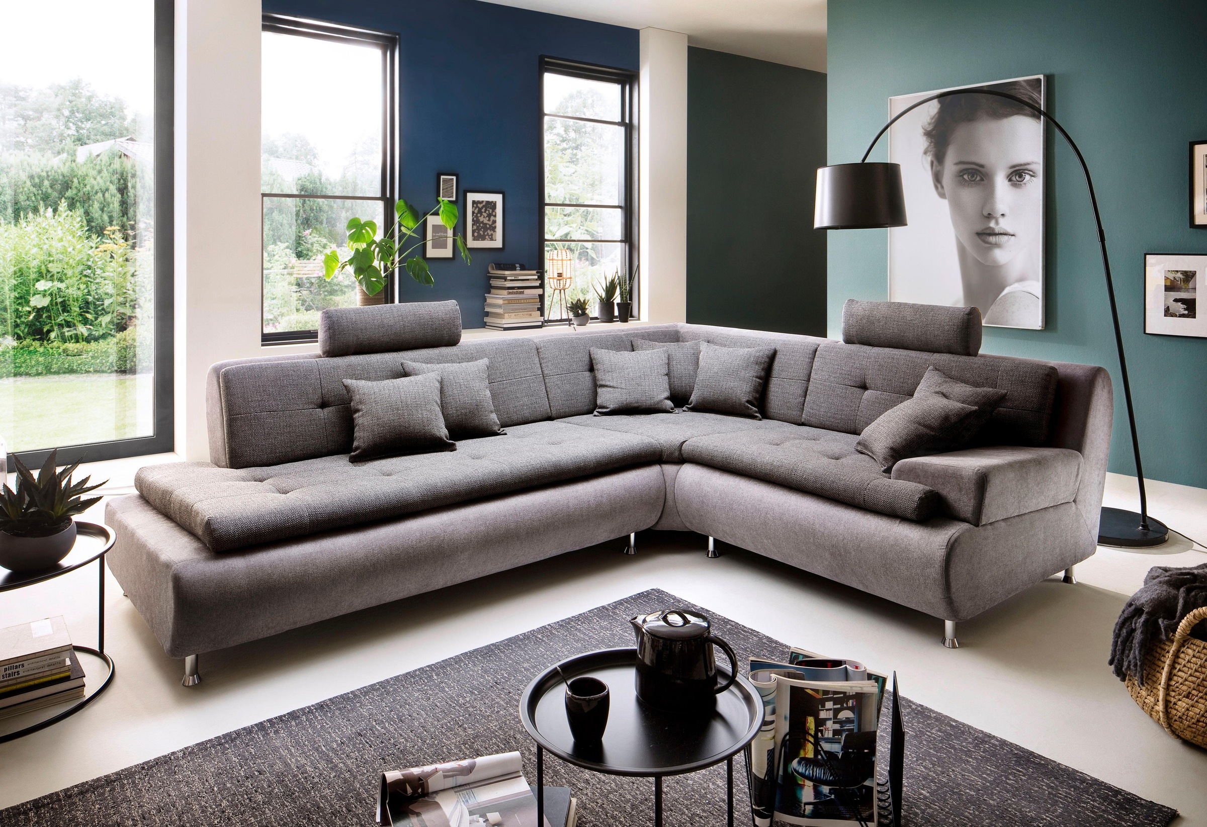 Image of Trendfabrik Ecksofa, mit Kopfstützen und Metallfuss, frei im Raum stellbar bei Ackermann Versand Schweiz