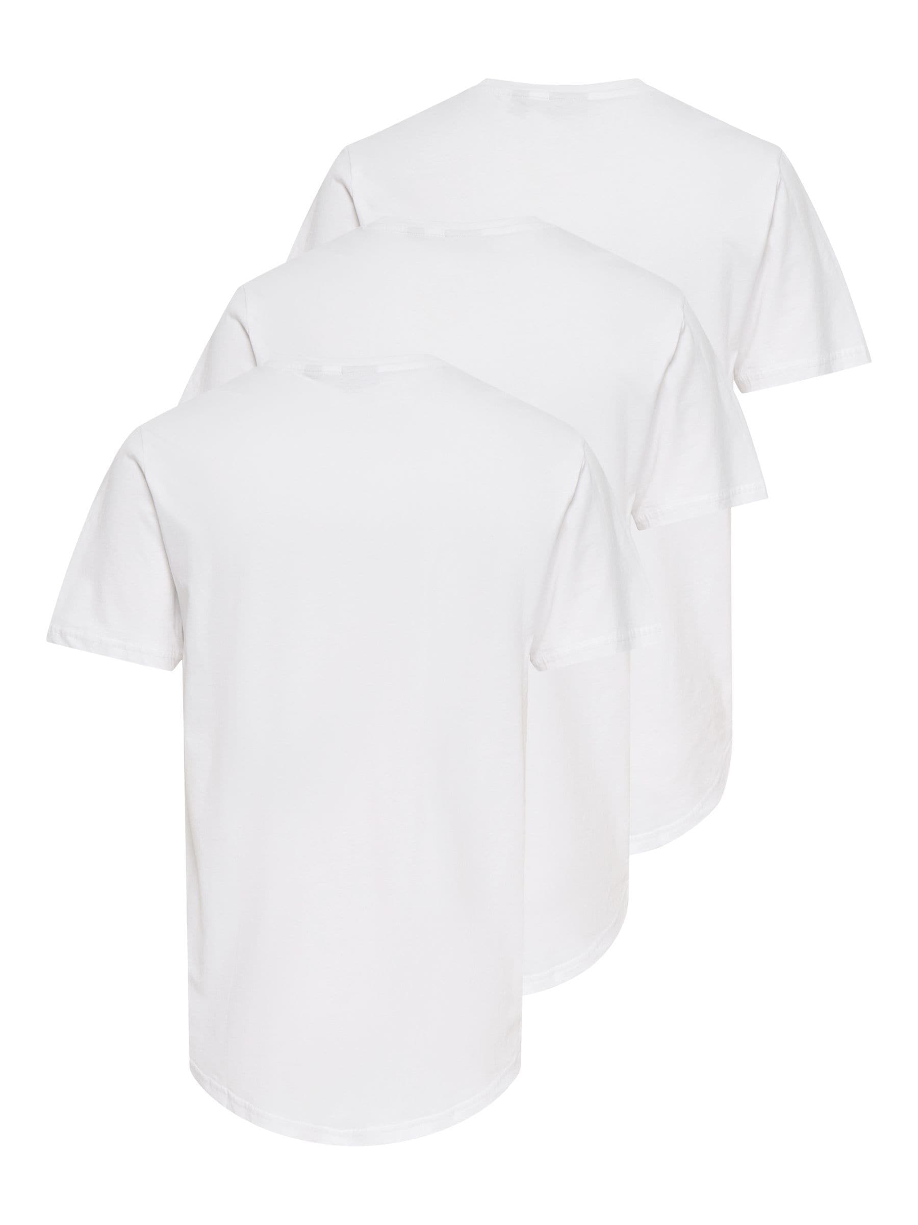 ONLY & SONS Rundhalsshirt »ONSMATT LONGY SS TEE 3-PACK« Packung, 3 Stk. Baumwolle, lang geschnitten