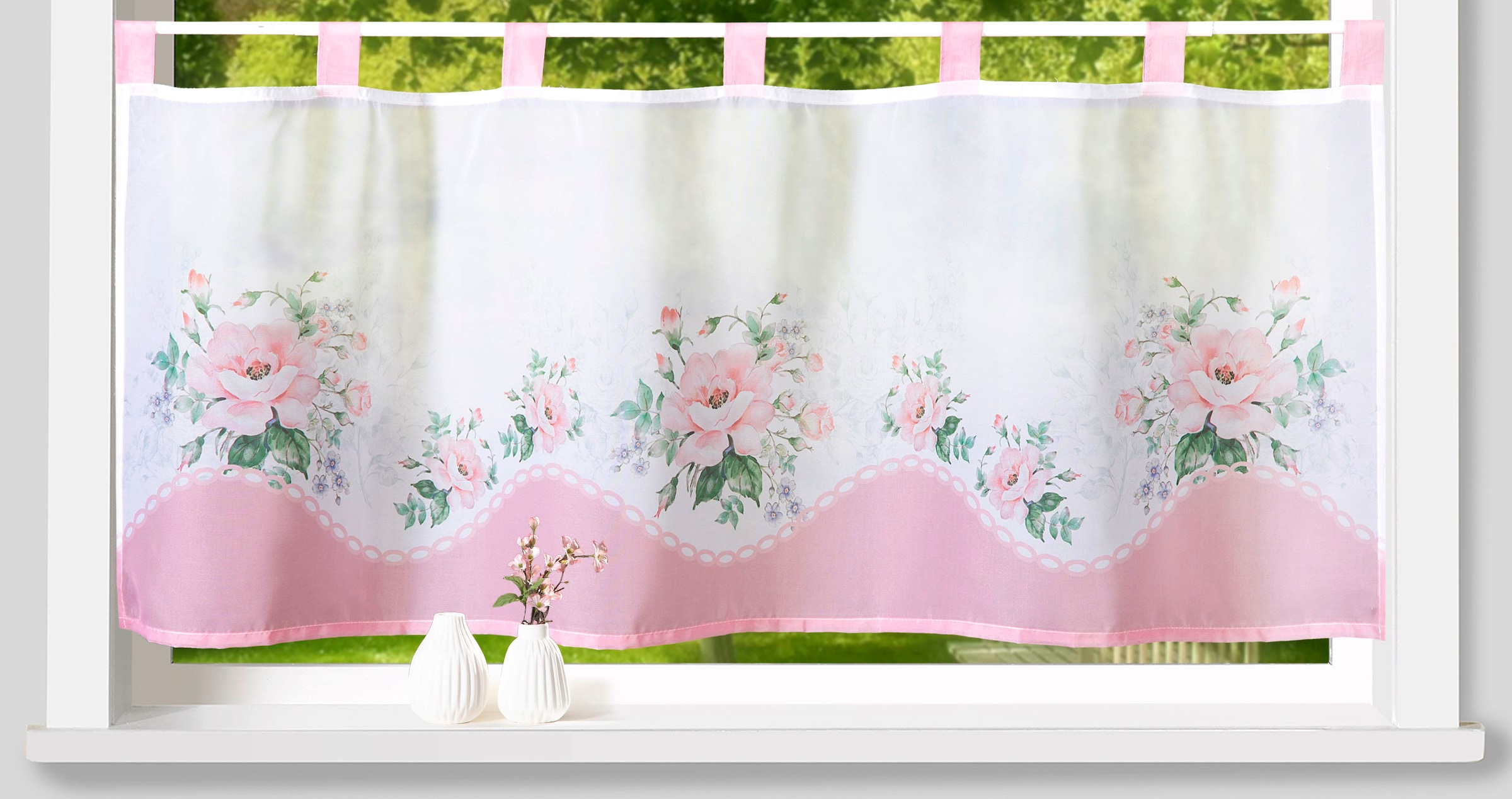 Image of Weckbrodt Scheibengardine "Sarah" Schlaufen 1 Stk. tlg. Bistro, Voile, bedruckt, floral, HxB 45x120cm, Gardine, Store