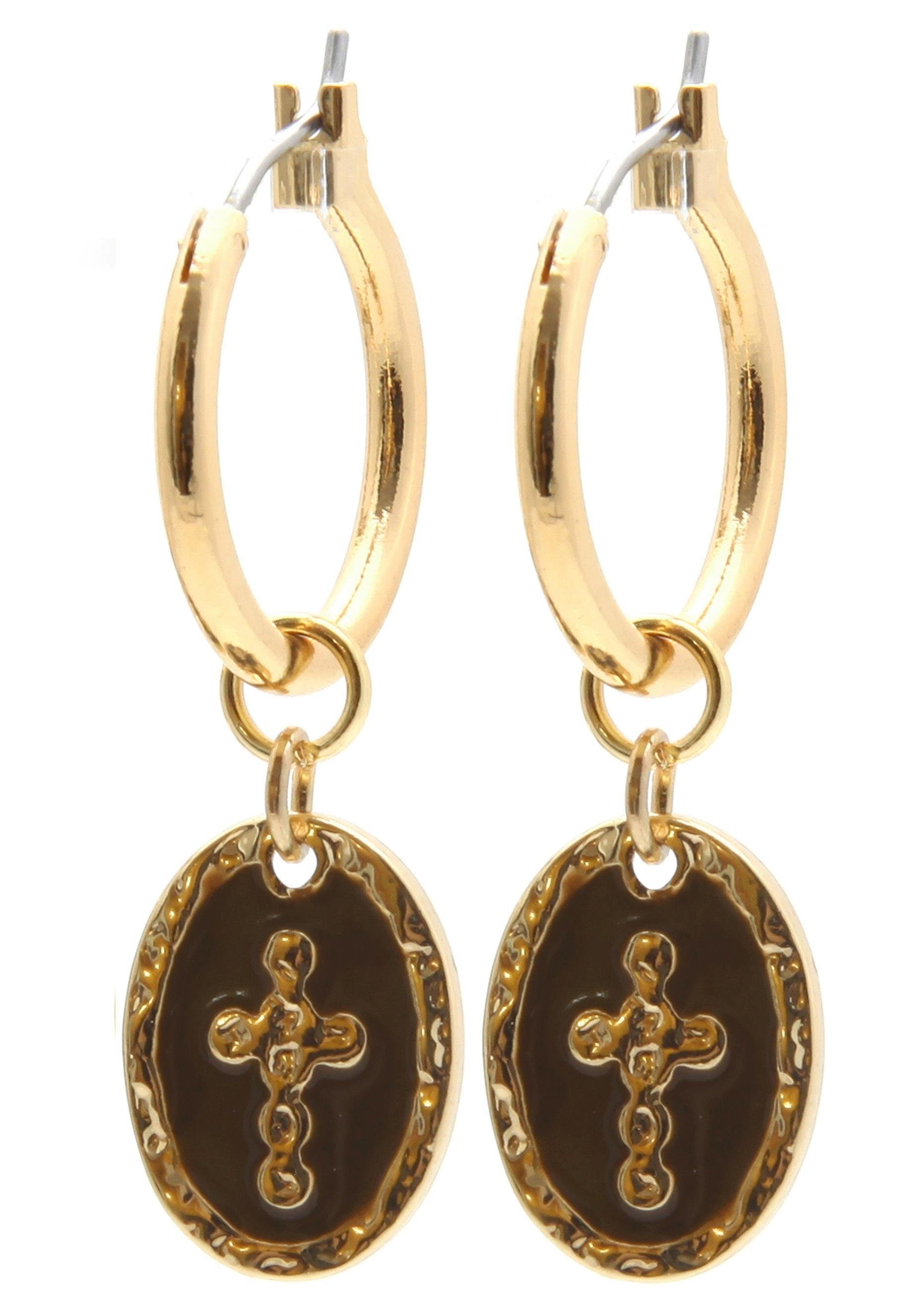 Image of J.Jayz Paar Creolen »mit ovalem Anhänger mit Kreuz«, mit Emaille bei Ackermann Versand Schweiz